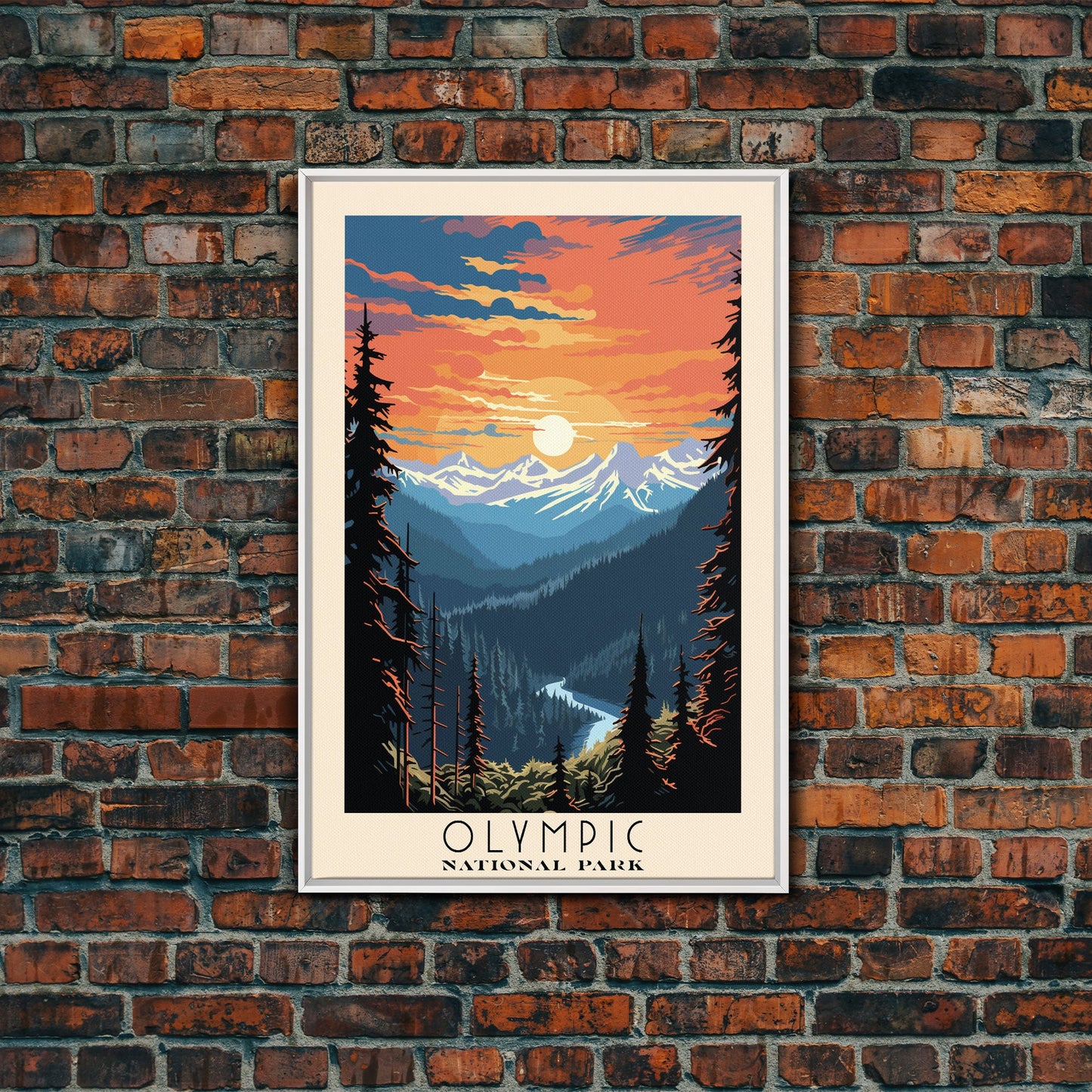 Olympic National Park Washington Travel Art, National Park Print, Minimalist Travel Art, Midcentury Modern Style Landscape Painting