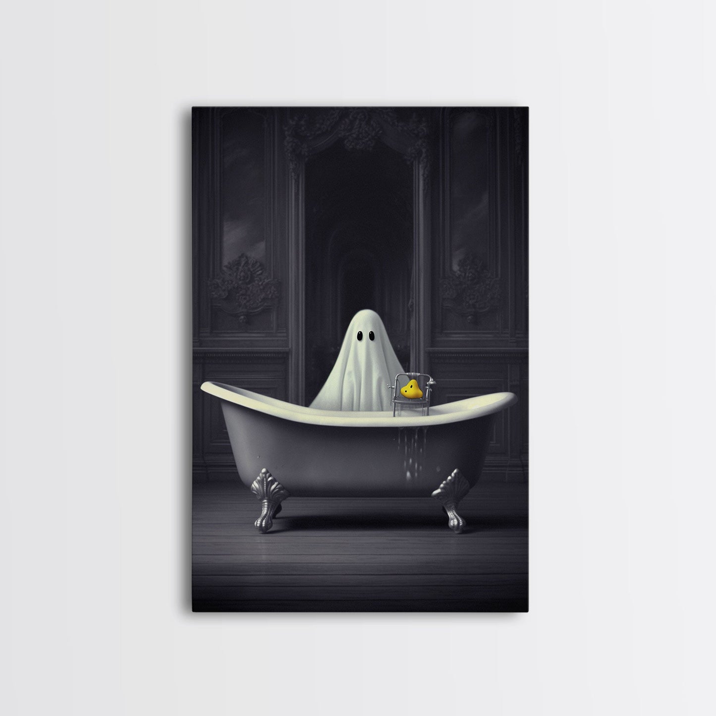 Ghost Bathroom Canvas, Dark Romantic Ghost Standing in Bathroom Creepy,  Ghost in the Bath tub Wall Art Halloween Canvas, Funny Halloween