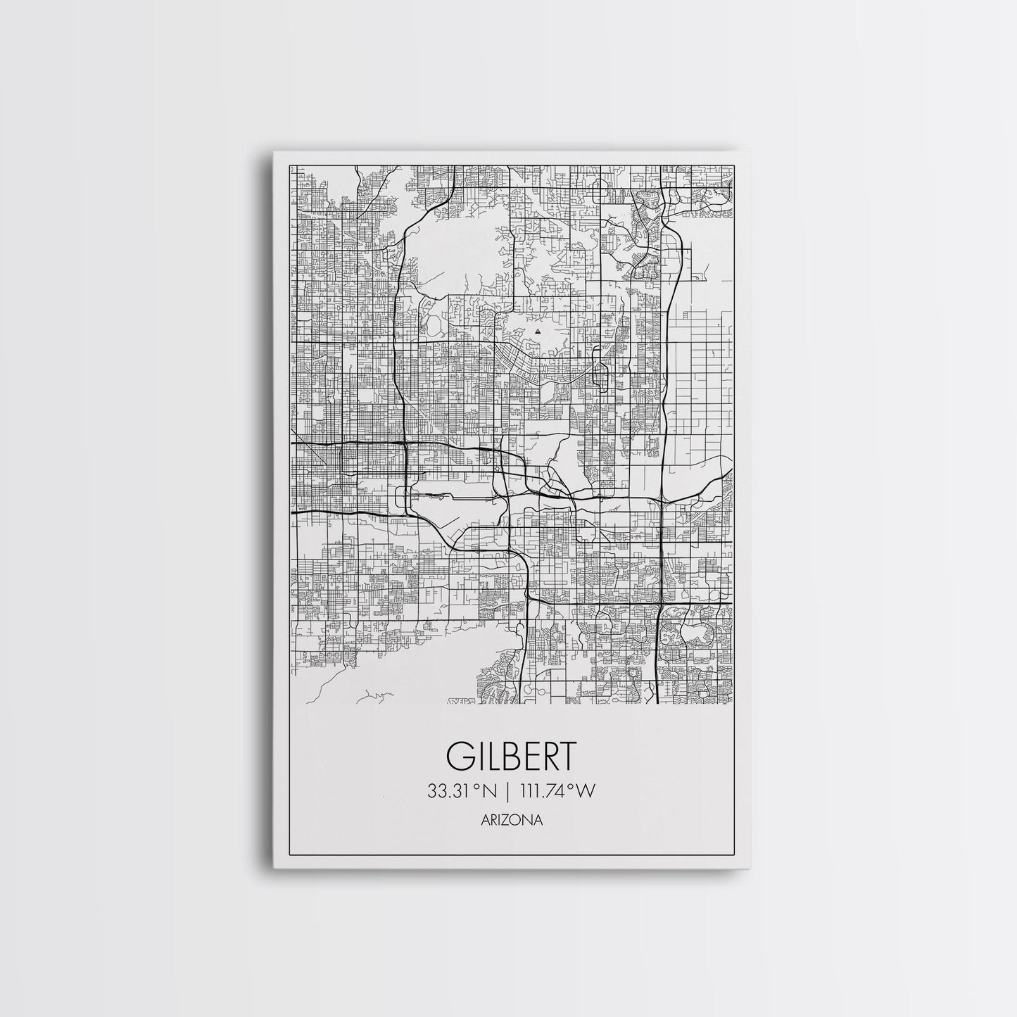 Gilbert Street Map, Arizona Map, City Map Art, Minimalist Art, Wall Art, Canvas Print, Black And White Map, Man Cave Art, Travel Wall Art