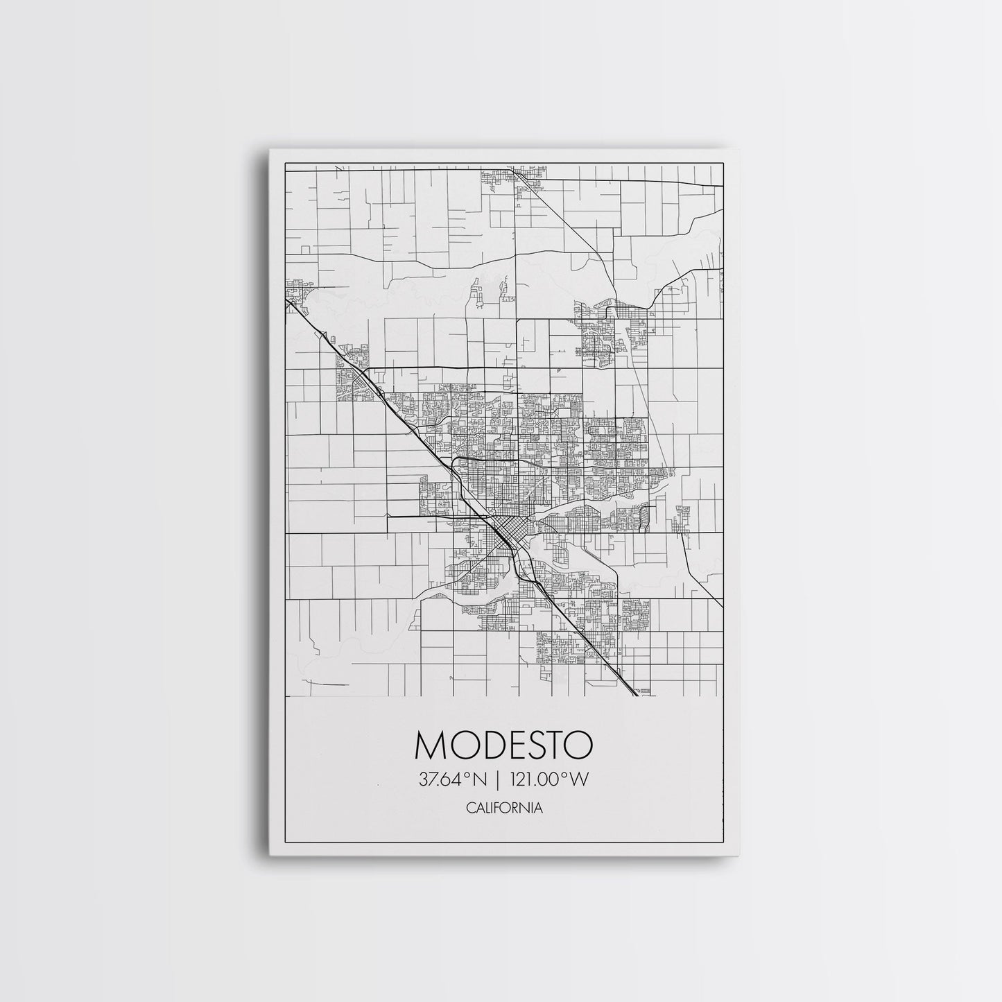 Modesto Street Map, California Map, City Map Art, Modern Art, Wall Art, Canvas Print, Home Décor Wall Art, Friendship Gift, Travel Wall Art