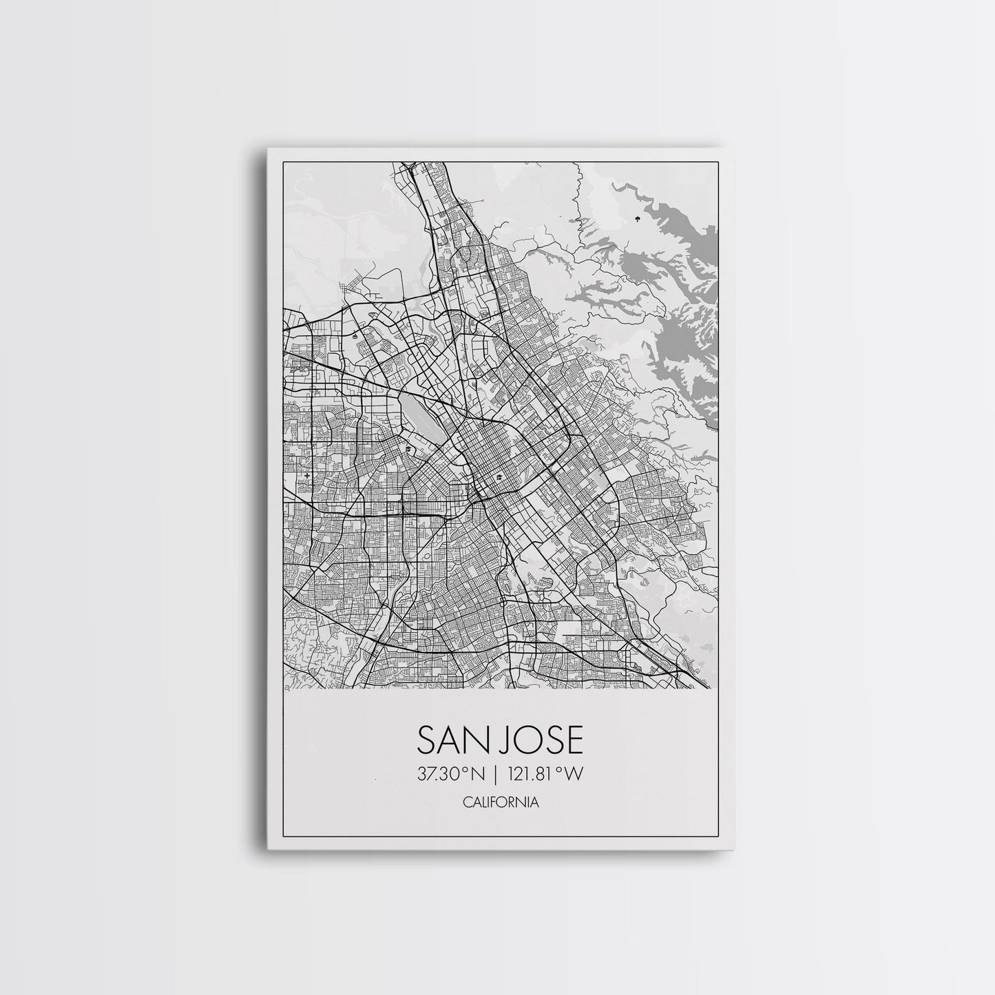 San Jose Street Map, California Map, City Map Print, Minimalist Art, Wall Art, Canvas Print, Girl Graduation Gift, Game Room Wall Art