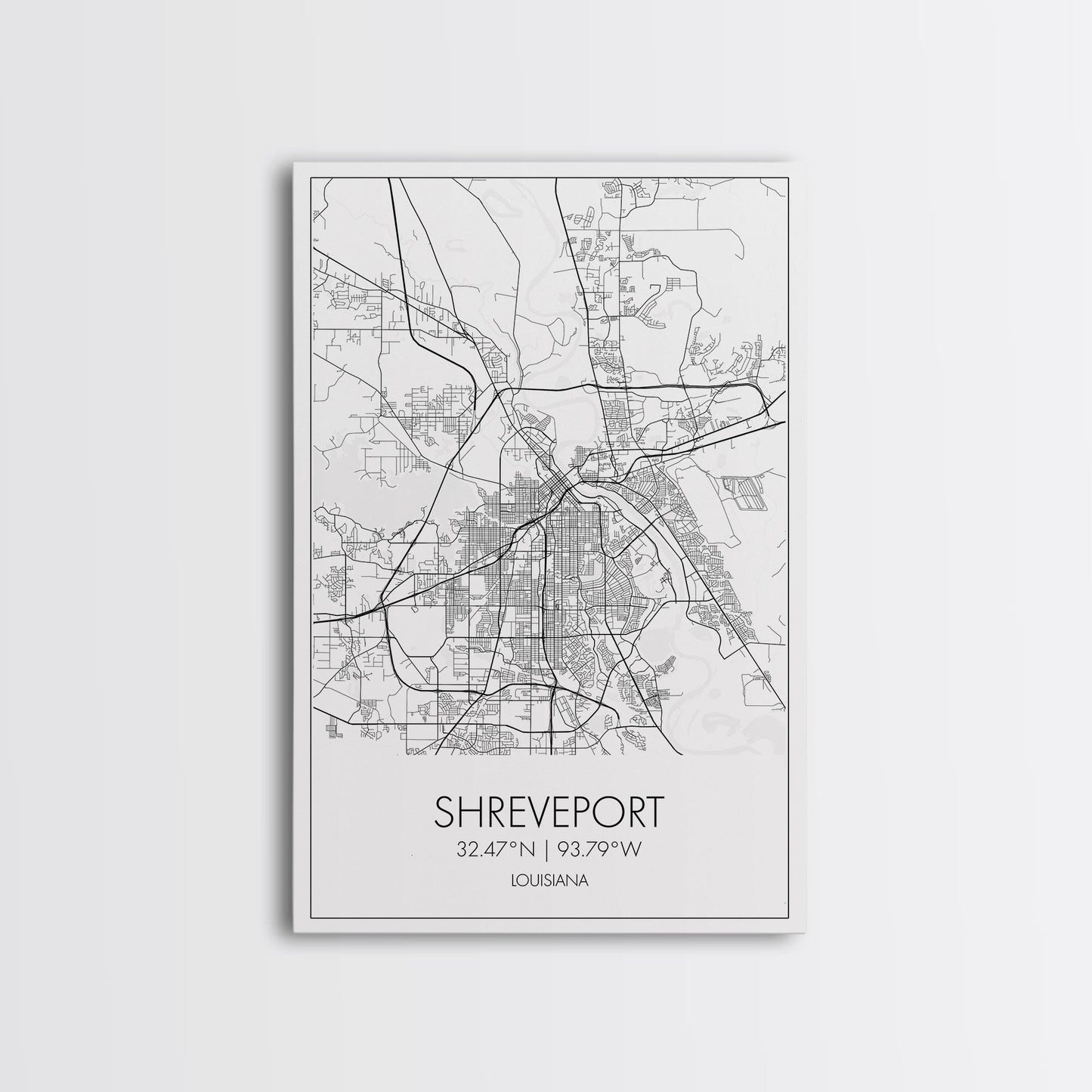 Shreveport Street Map, Louisiana Map, City Map Print, Minimalist Art, Wall Art, Canvas Print, Wall Decoration, Aviation Gift, Travel Décor