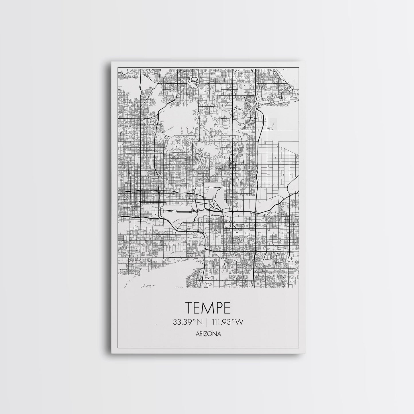 Tempe Street Map, Arizona Map, City Map Print, Modern Wall Art, Wall Art, Canvas Print, Birthday Gifts, Game Room Décor, Travel Wall Art