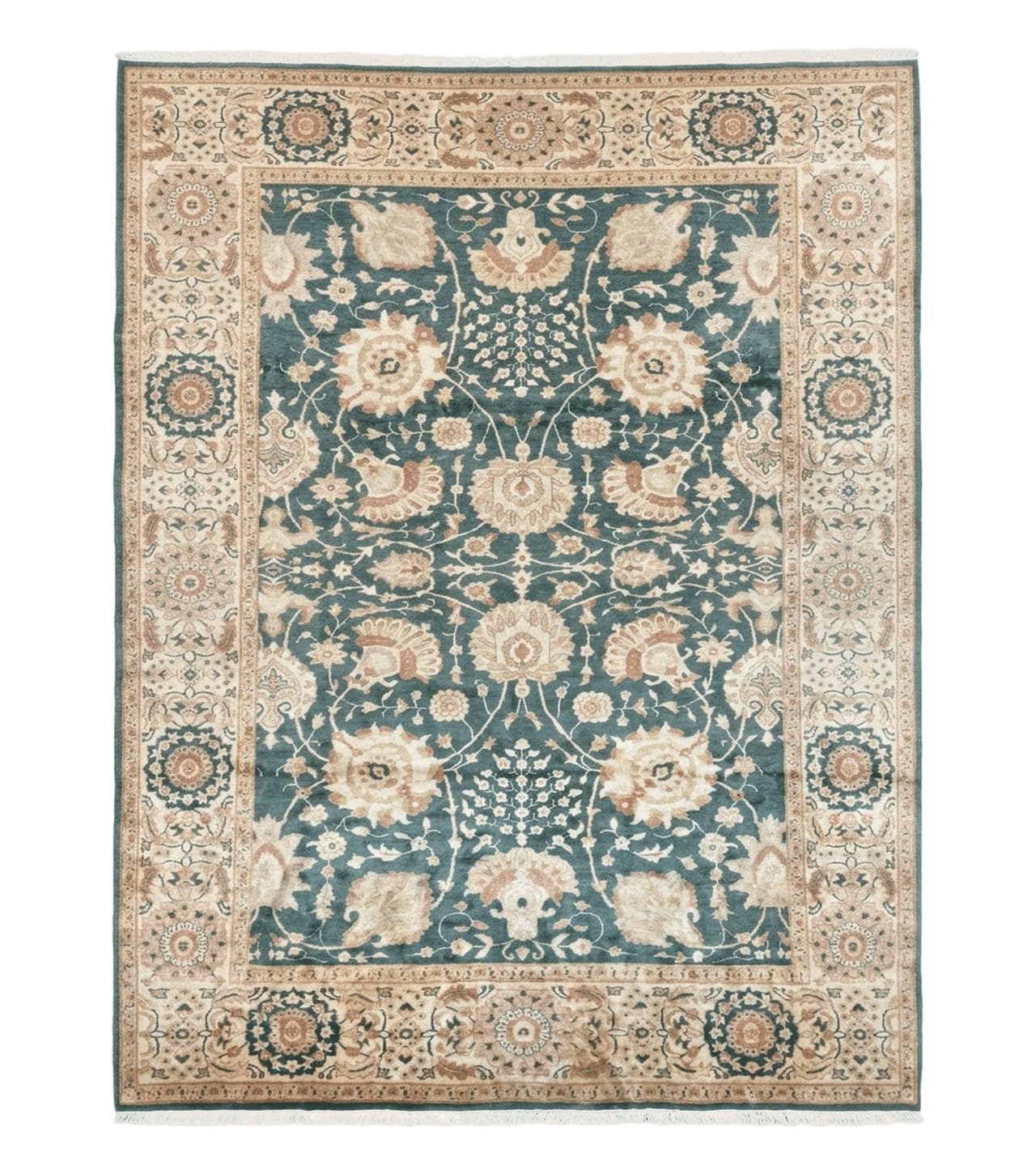 Egyptian Mahal Rug 10x14, Large Vintage Floral Hand Knotted Wool Carpet 10 x 14, Dark Green and Beige Traditional Handmade Persian Area Rug
