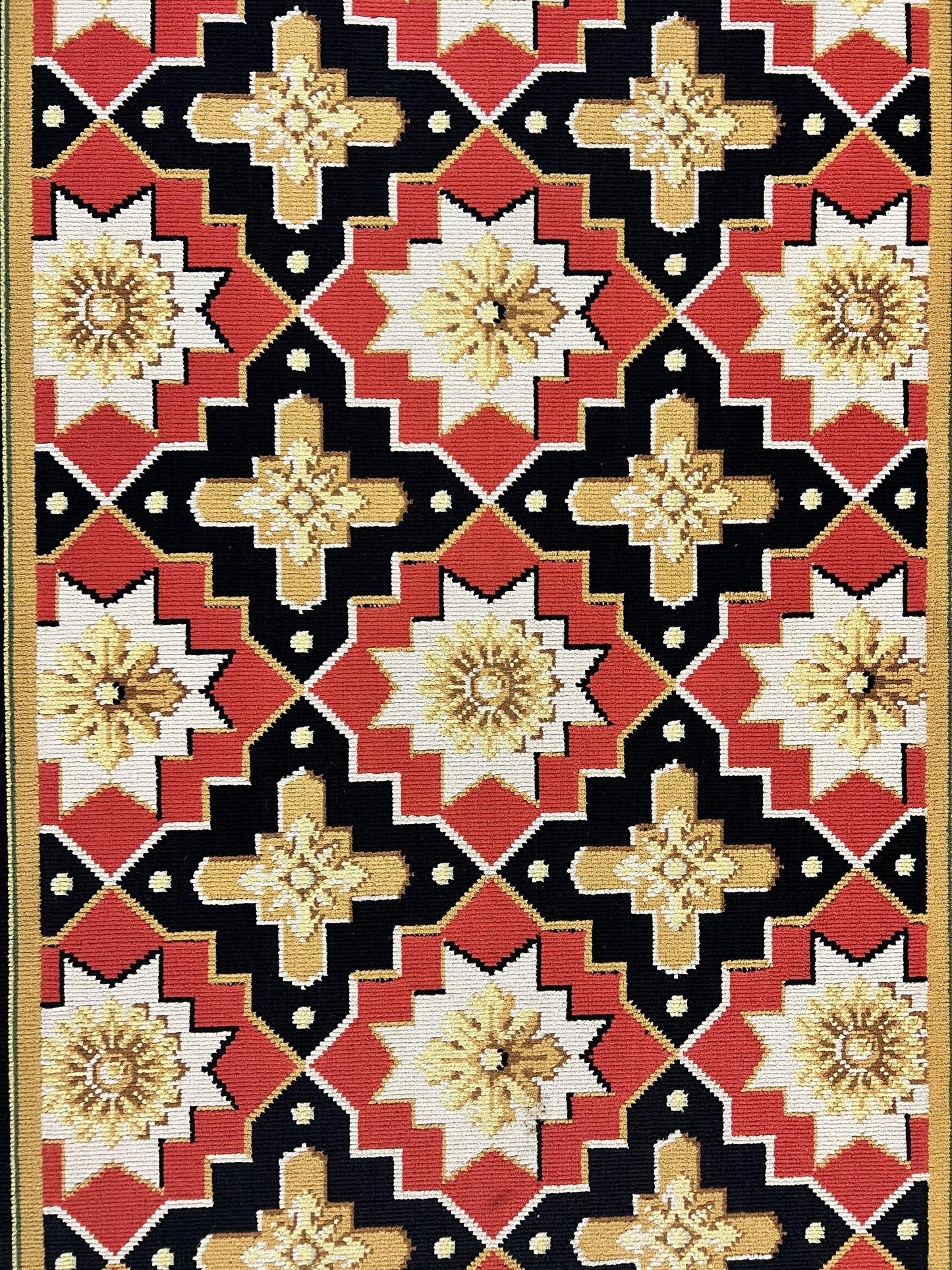 Vintage Runner Rug 3.5 x 14, Long Runner Rug, Stark Custom Made Carpet, European Design, Red Black Ivory Tan, Long Rug for Hallway