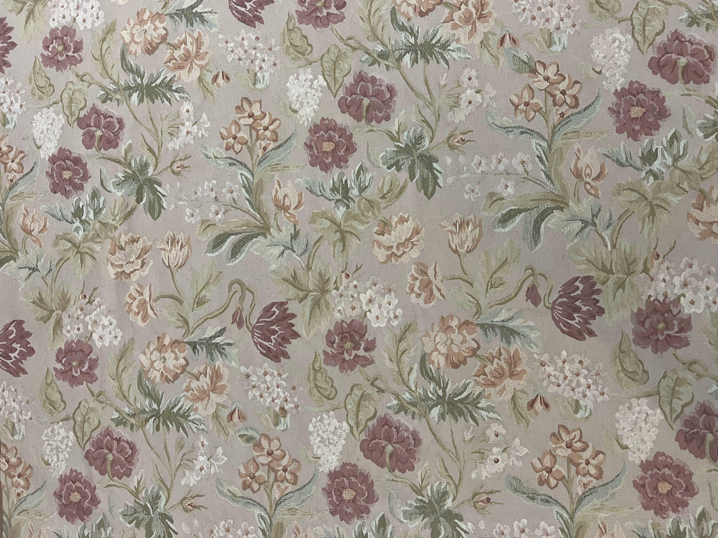 Aubusson Rug 9x12, Pink Beige Light Mauve, Handmade Allover Floral Roses, Wool Flatweave Carpet 9 x 12 ft, European French Design, Elegant