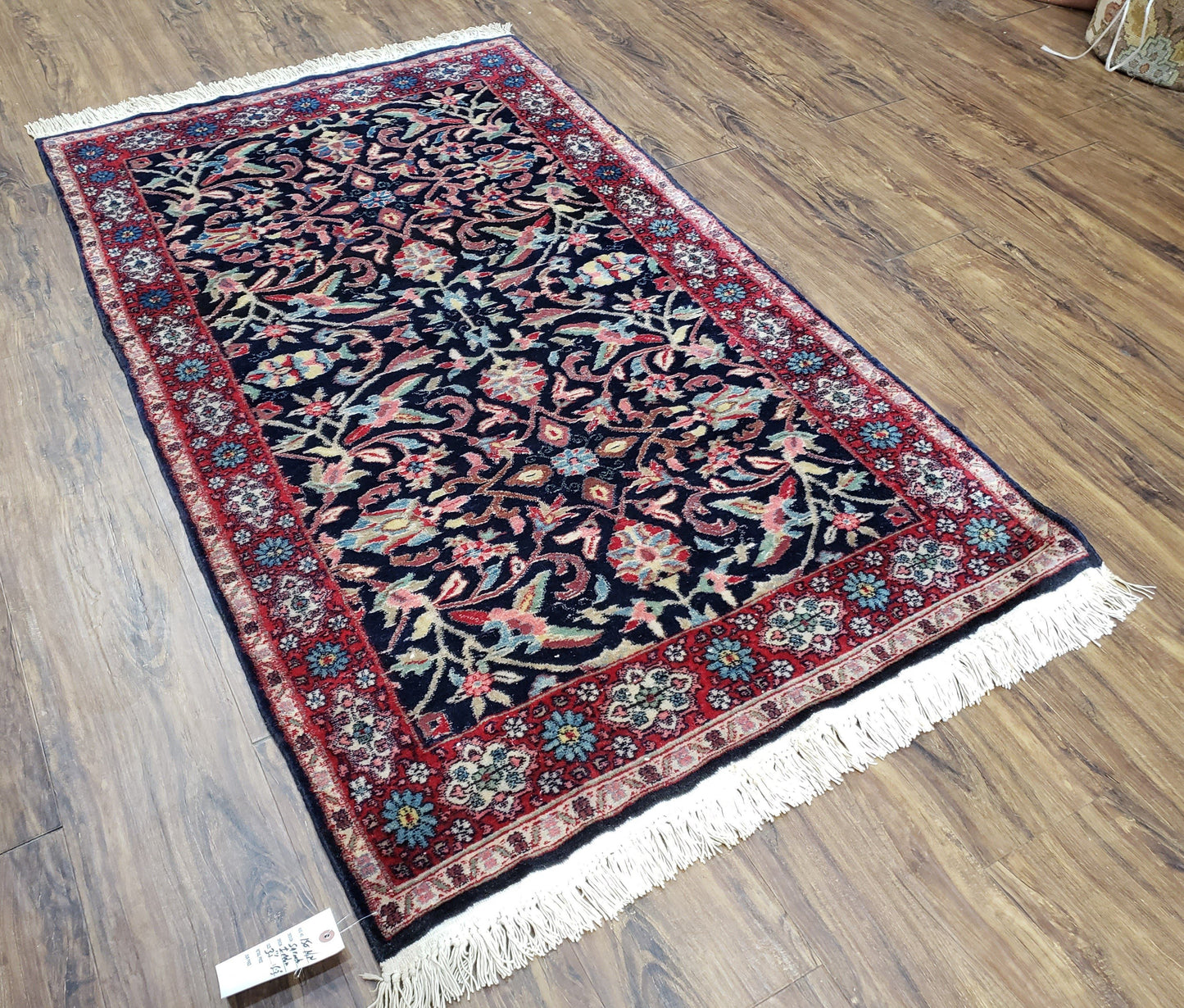 Antique Persian Sarouk Rug 3x5, Navy Blue, Allover Pattern, Hand Knotted