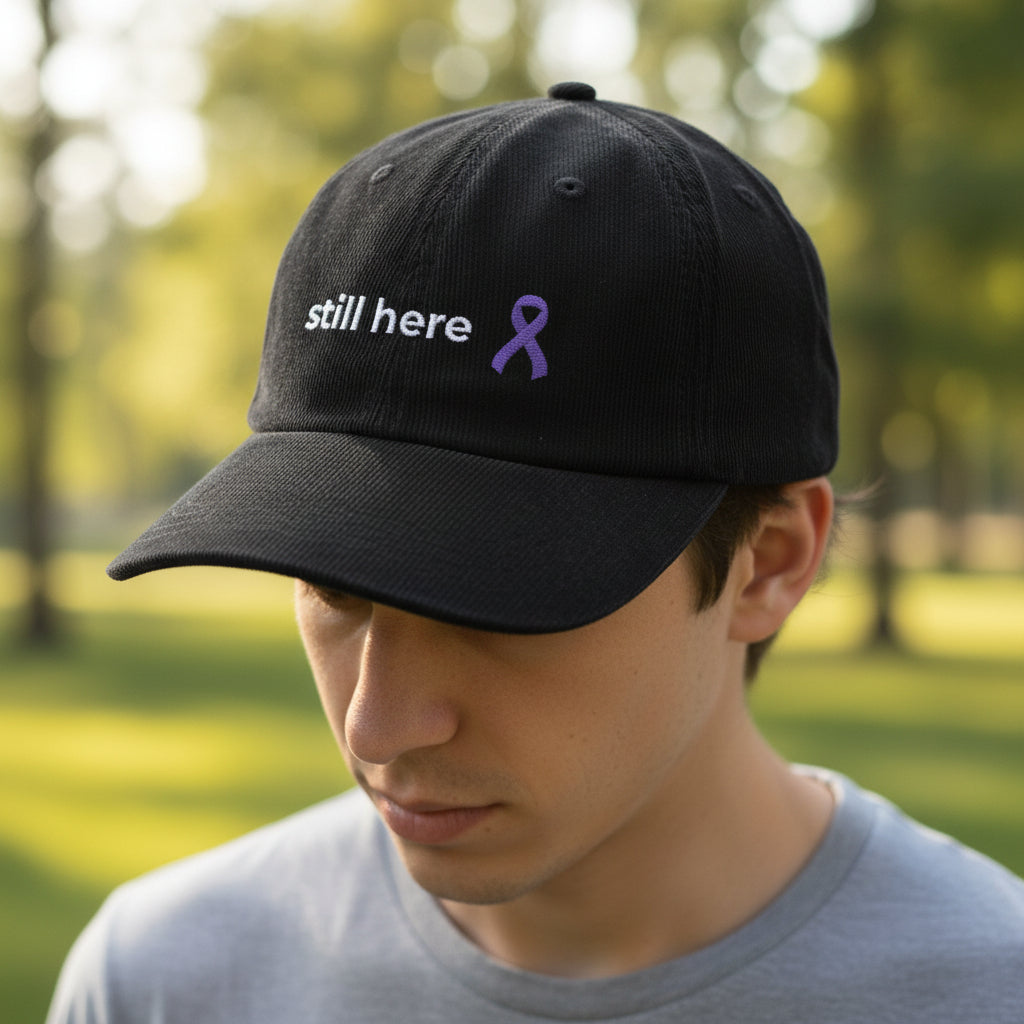 Still Here – Lavender Ribbon Embroidered Corduroy Cap
