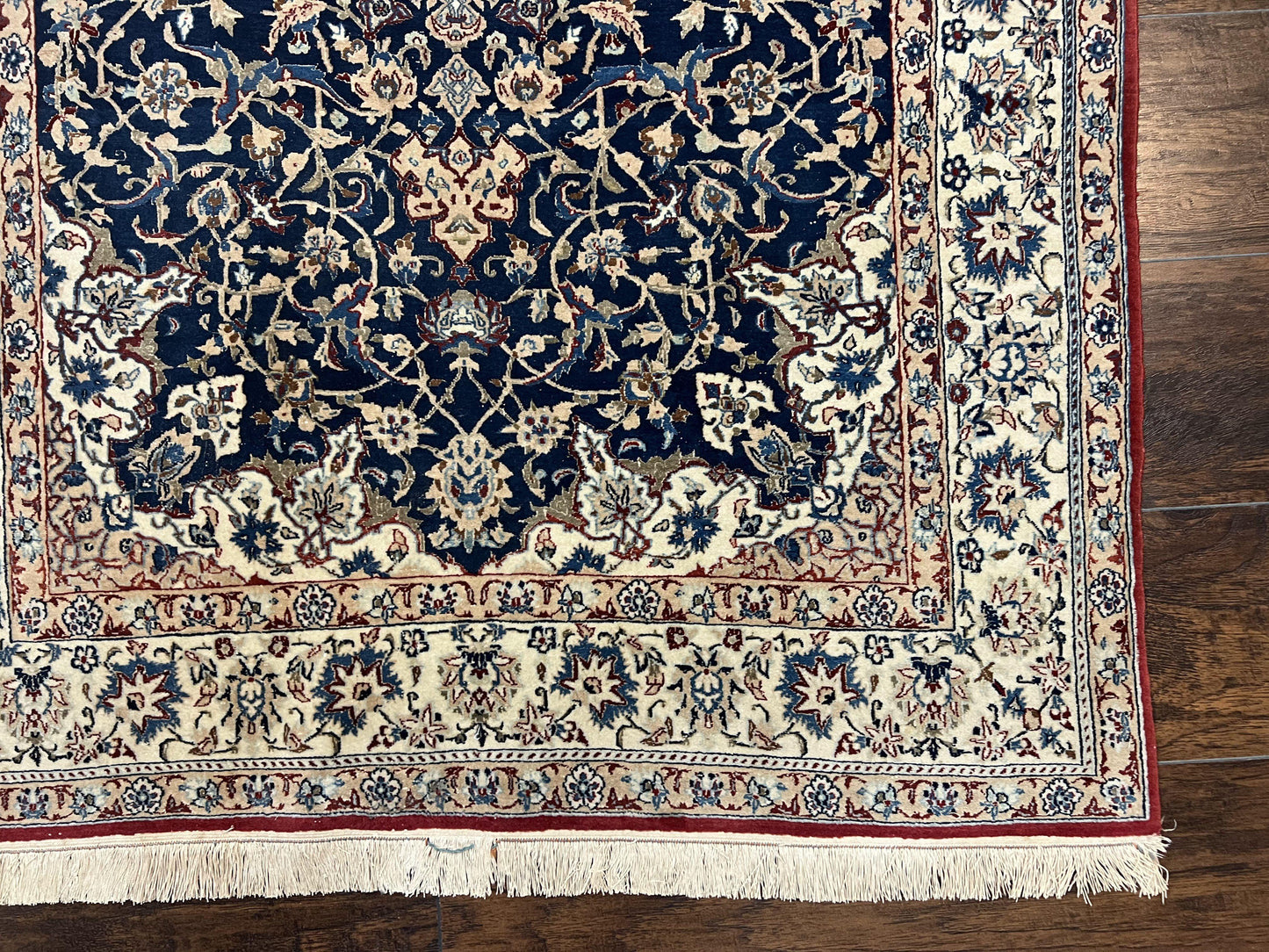 Super Fine Persian Nain Rug 3.6 x 5.4, Navy Blue and Ivory, 700 KPSI