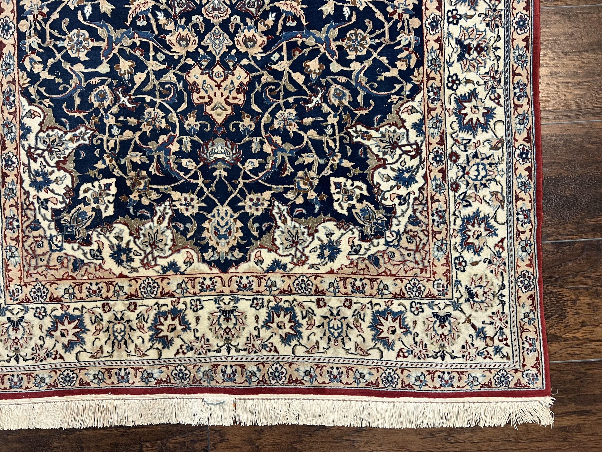 Super Fine Persian Nain Rug 3.6 x 5.4, Navy Blue and Ivory, 700 KPSI