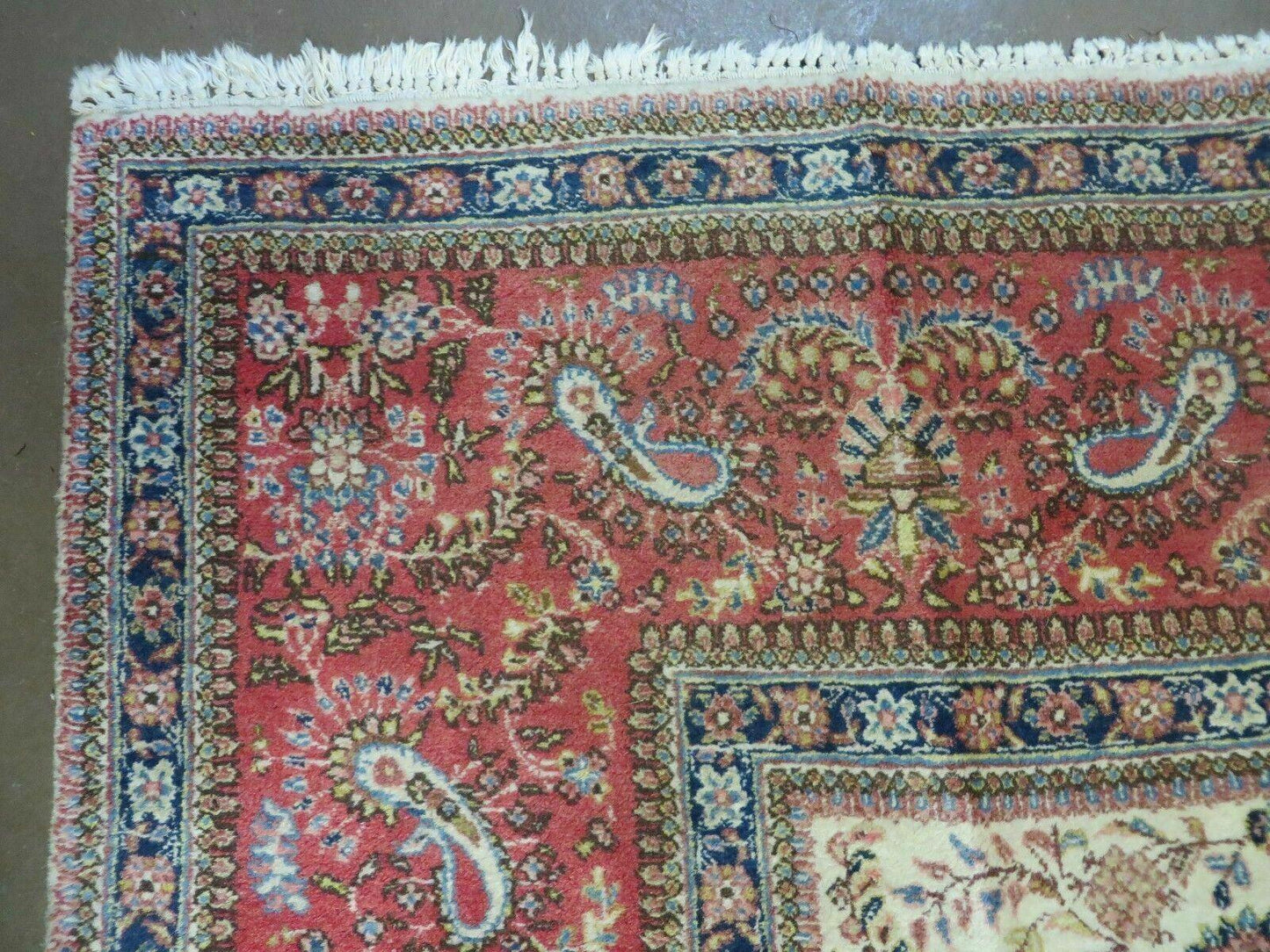 Persian Tabriz Rug 8x10, Bird Motifs Floral, Boteh Paisleys, Cream and Red, Handmade Wool Carpet