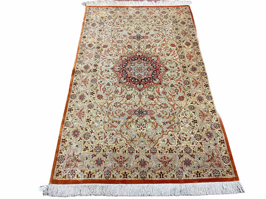 3' X 5' Vintage Fine Handmade Turkish Oriental Silk Rug 900 KPSI Wow