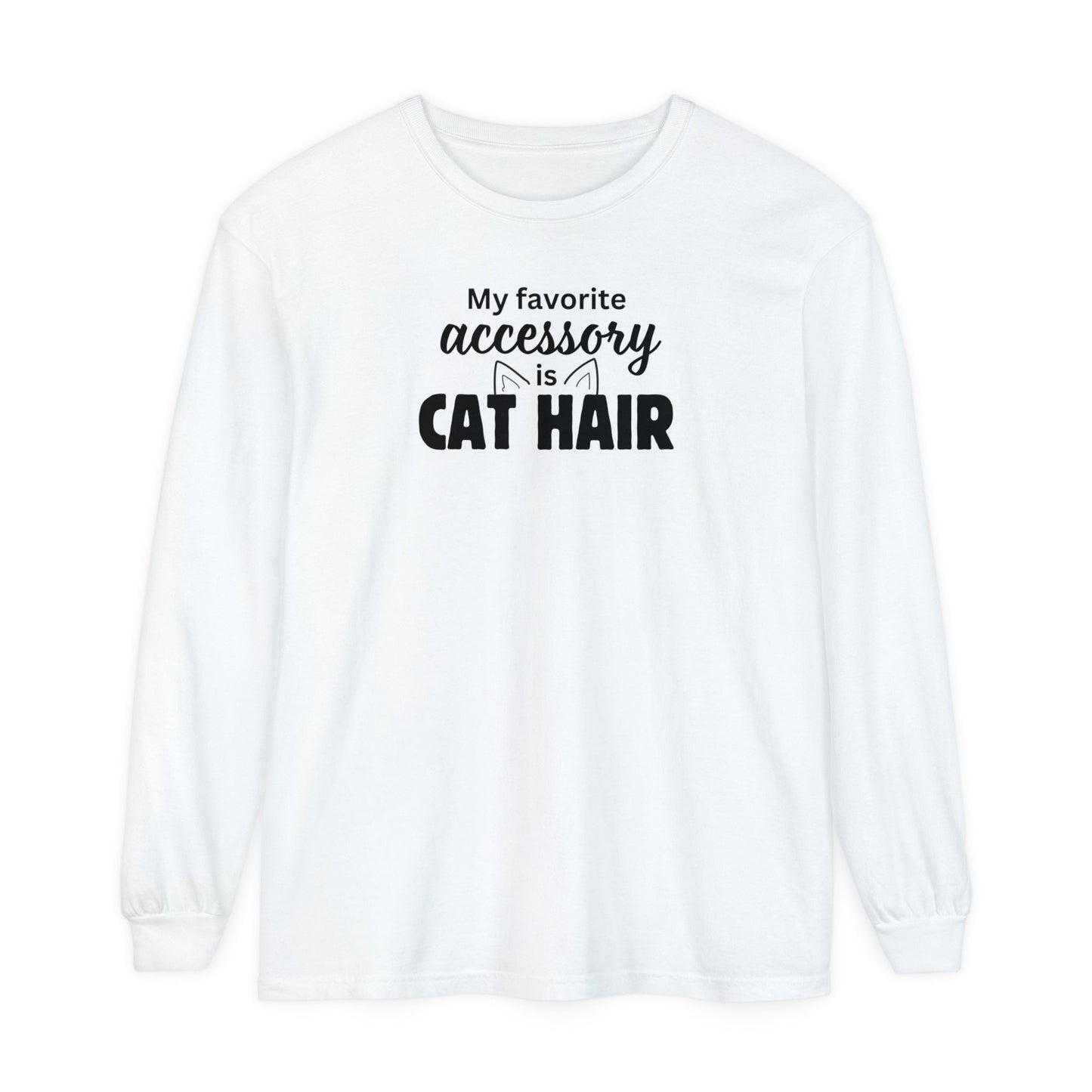 Cat Hair Accessorized Unisex Garment-dyed Long Sleeve T-Shirt