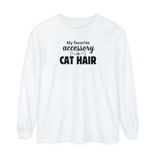 Cat Hair Accessorized Unisex Garment-dyed Long Sleeve T-Shirt