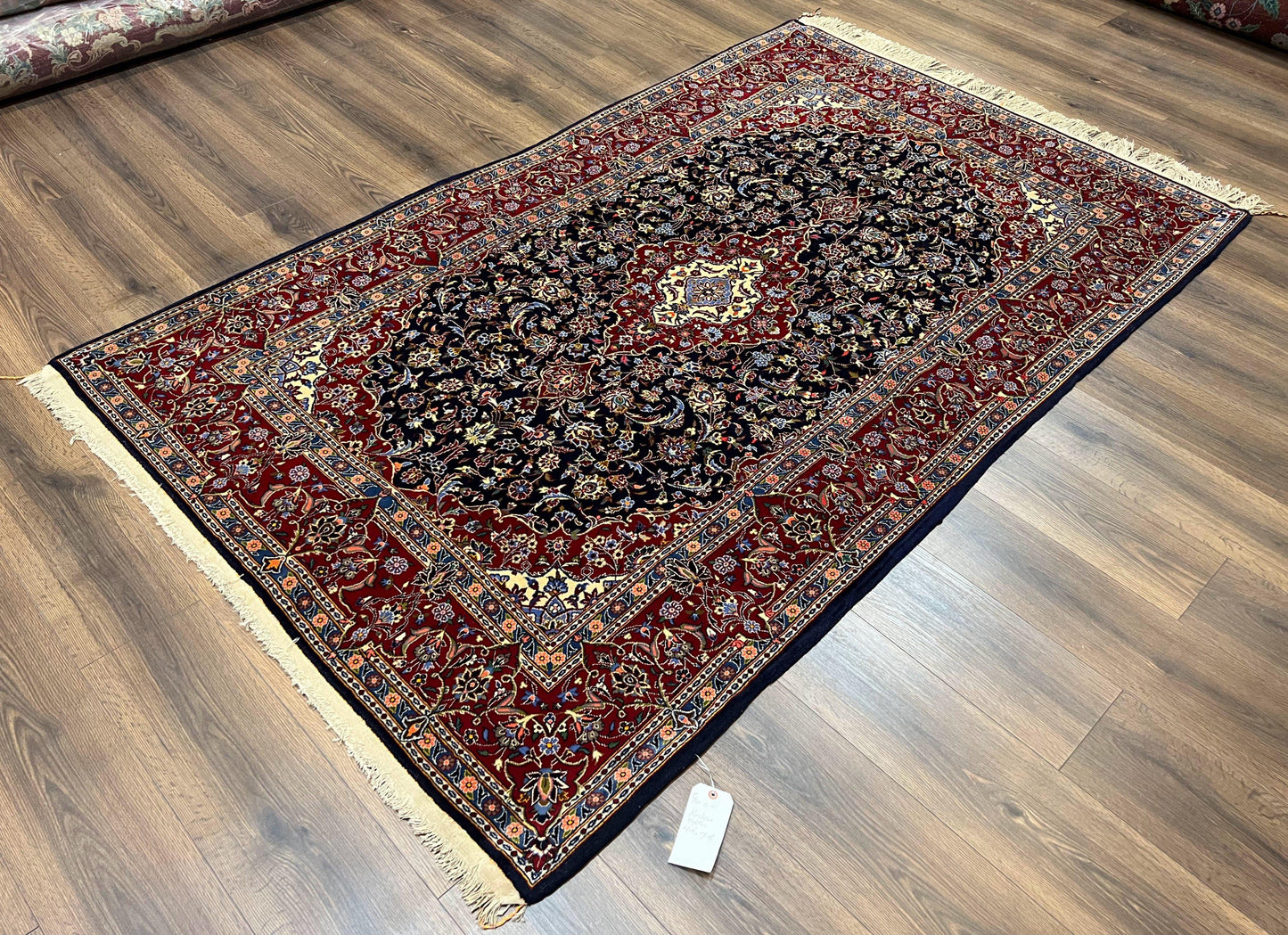 Dark Blue Persian Rug 5x8, Kork Wool Semi Antique Kashan Carpet, Very Fine Lachak Toranj Rug, Hand Knotted Floral Medallion Rug, 5 x 8 Oriental Rug