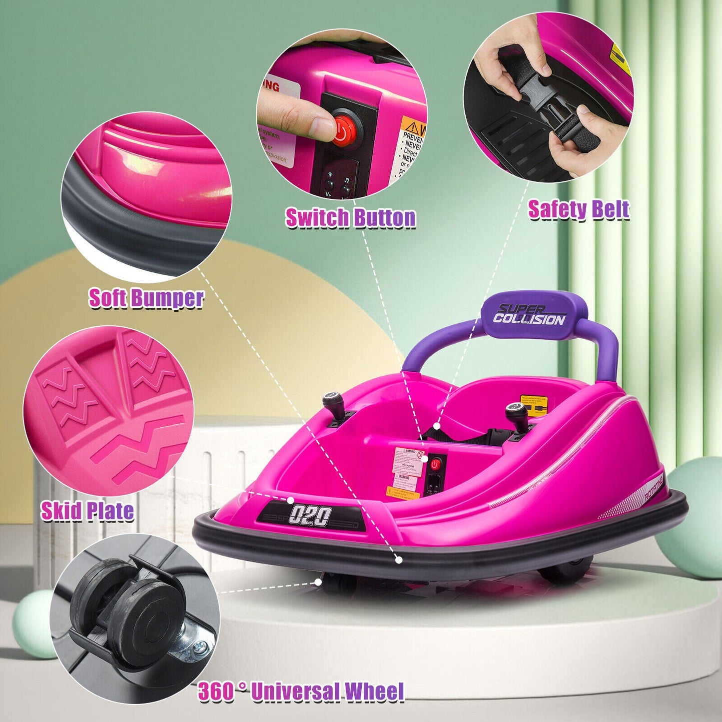 360 Degree Spin Electric Bumper Car for Kids with Remote Control - 12V Ride On Vehicle