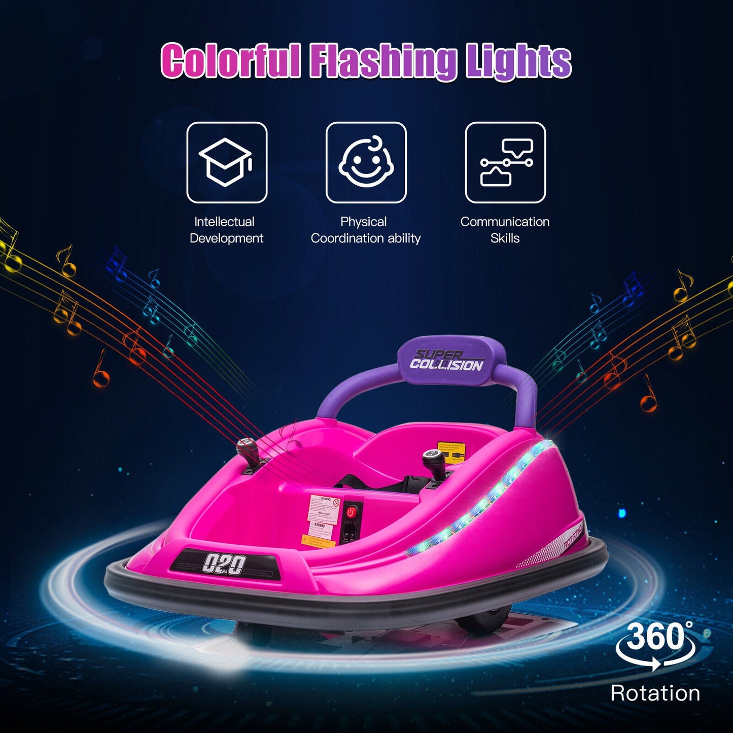 360° Rotating Electric Bumper Car for Kids with Remote Control - 12V Ride On Vehicle