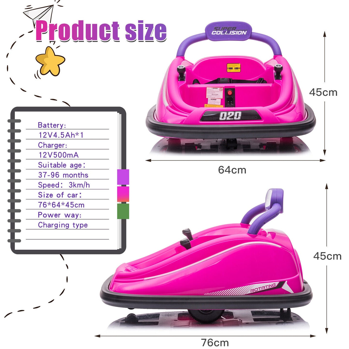 360° Rotating Electric Bumper Car for Kids with Remote Control - 12V Ride On Vehicle