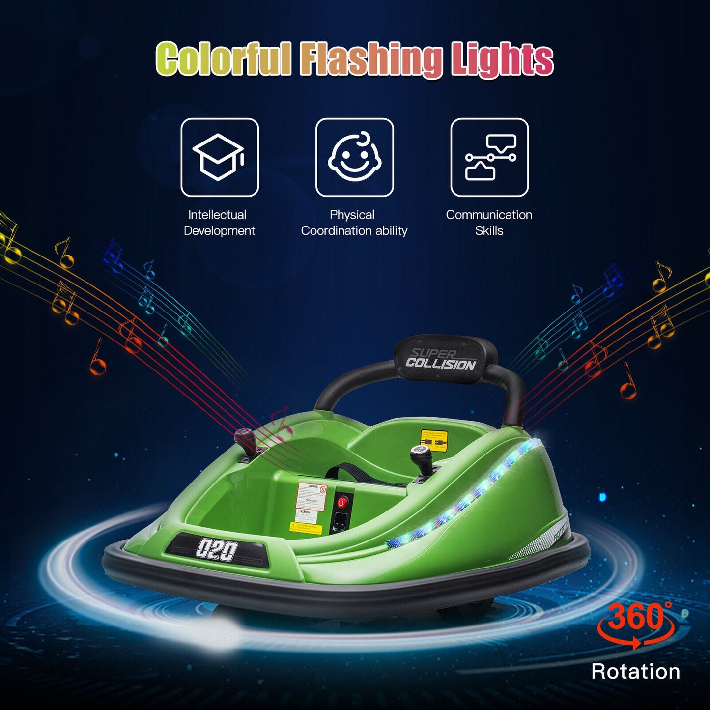 360° Rotating Electric Bumper Car for Kids with Remote Control - 12V Ride On Vehicle