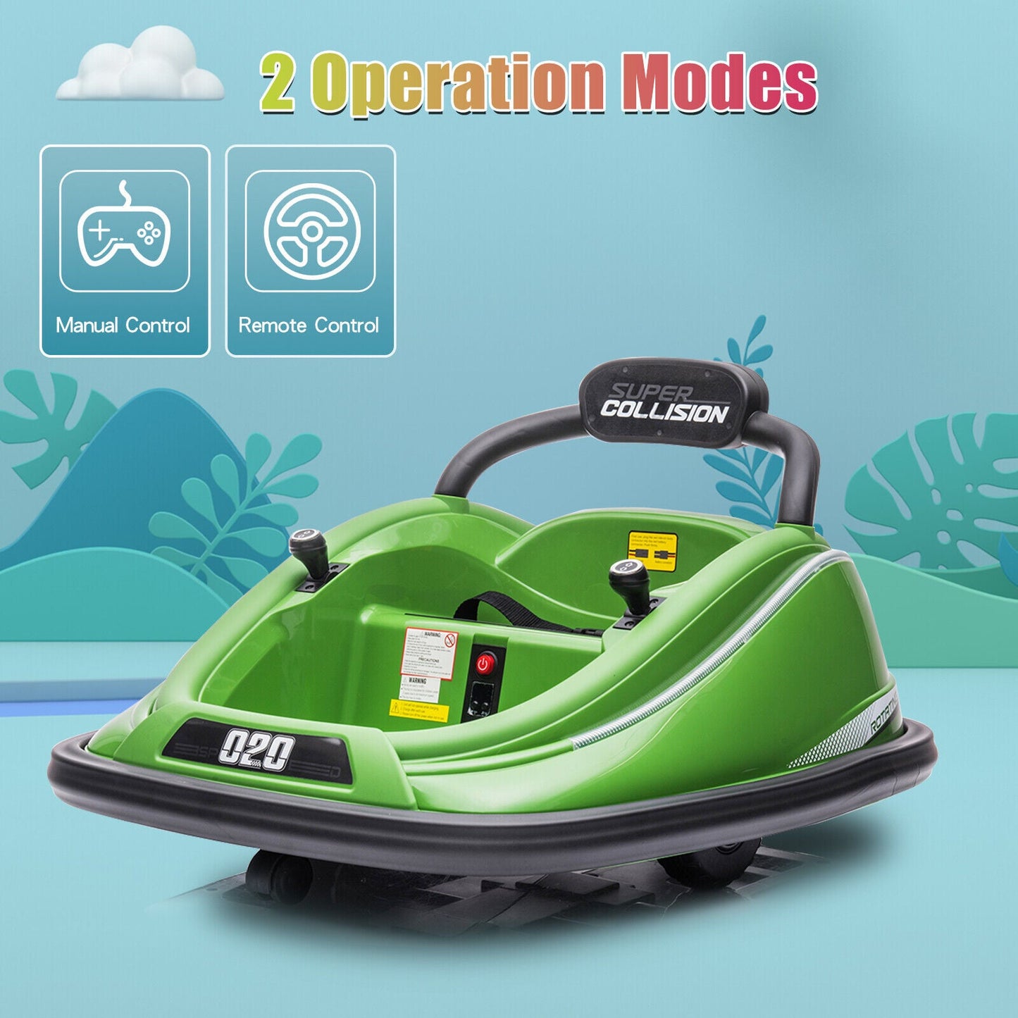 360° Rotating Kids Bumper Car with Remote Control and LED Lights - 12V Twin Motor Ride On Toy