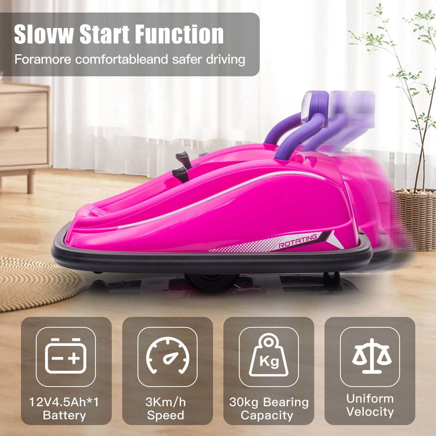 360° Rotating Kids Electric Bumper Car with Remote Control and LED Lights - 12V Ride On Vehicle