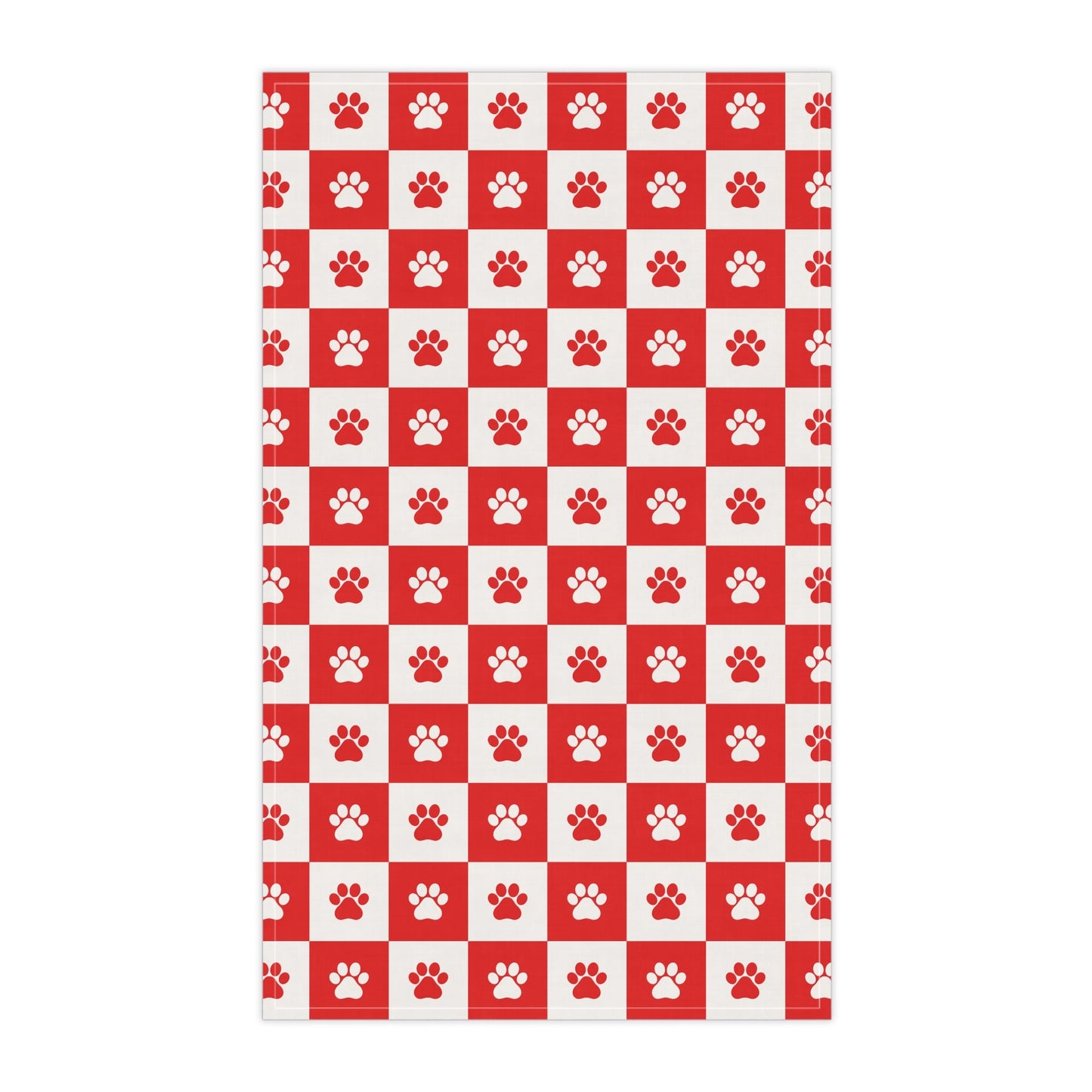 Red Paw Print Checkered Tea Towel | Cute Pet Kitchen Towel