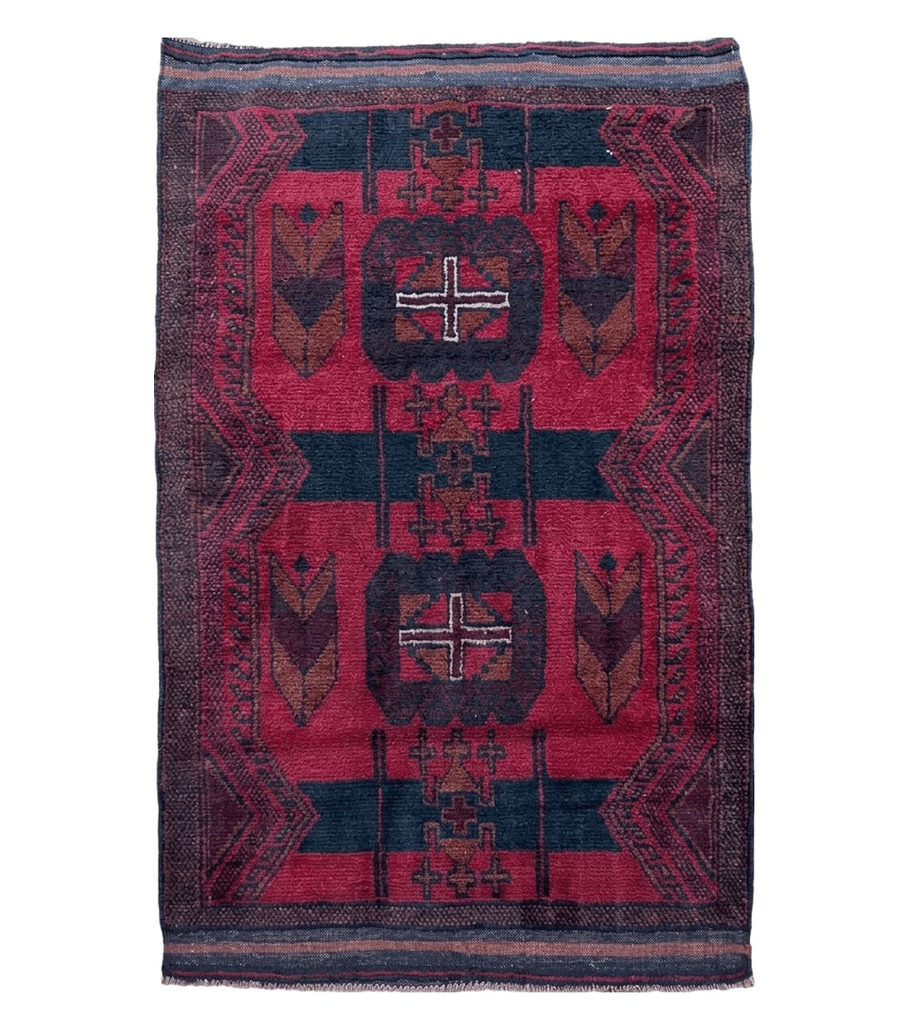 2' 10" X 4'6" Vintage Handmade Tribal Wool Rug Balouchi Rug Afghan Rug Red Black