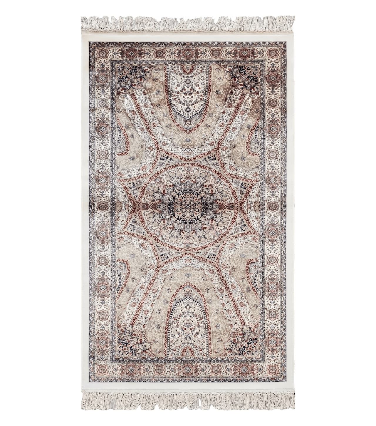 Beige & Cream Small Turkish Silk Rug, Bamboo Silk, Power-Loomed, Persian Design, High Quality, Soft Accent Rug, 3x5 ft, 2' 8" x 4' 11"