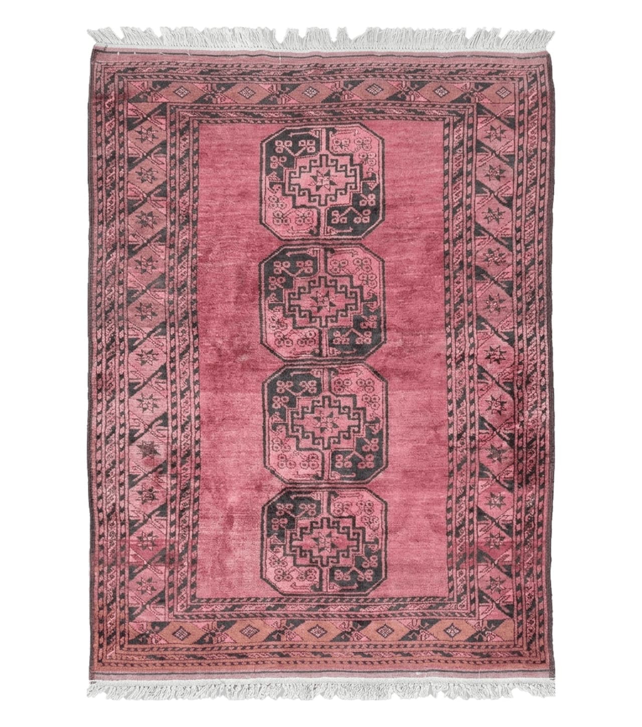Antique Bukhara Area Rug, Vintage Afghan Bokhara Bashir Rug, 4x6 Hand-Knotted Oriental Carpet, Red & Black Wool Rug, 4' x 5'9
