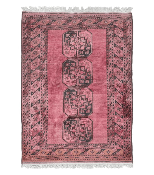 Antique Bukhara Area Rug, Vintage Afghan Bokhara Bashir Rug, 4x6 Hand-Knotted Oriental Carpet, Red & Black Wool Rug, 4' x 5'9