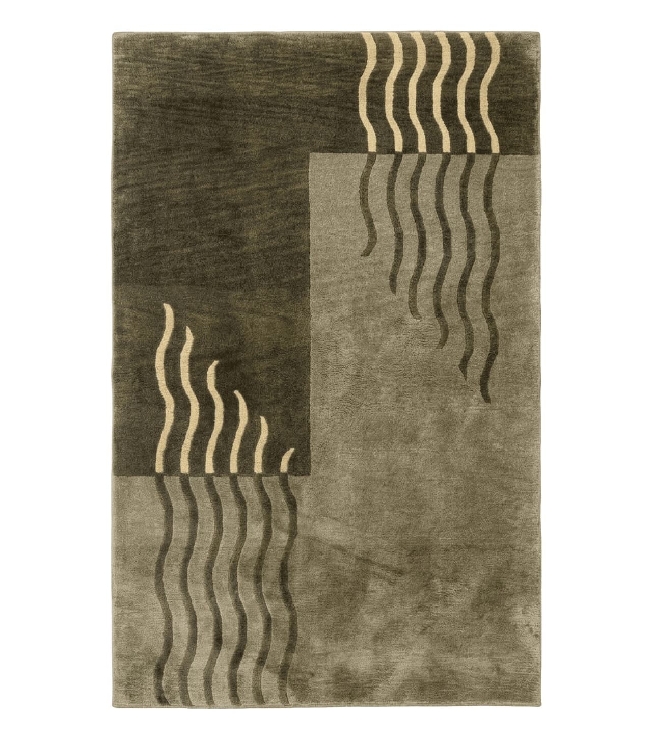 Modern Tibetan Wool Rug 3.6 x 5.6, Shades of Green, Abstract Design