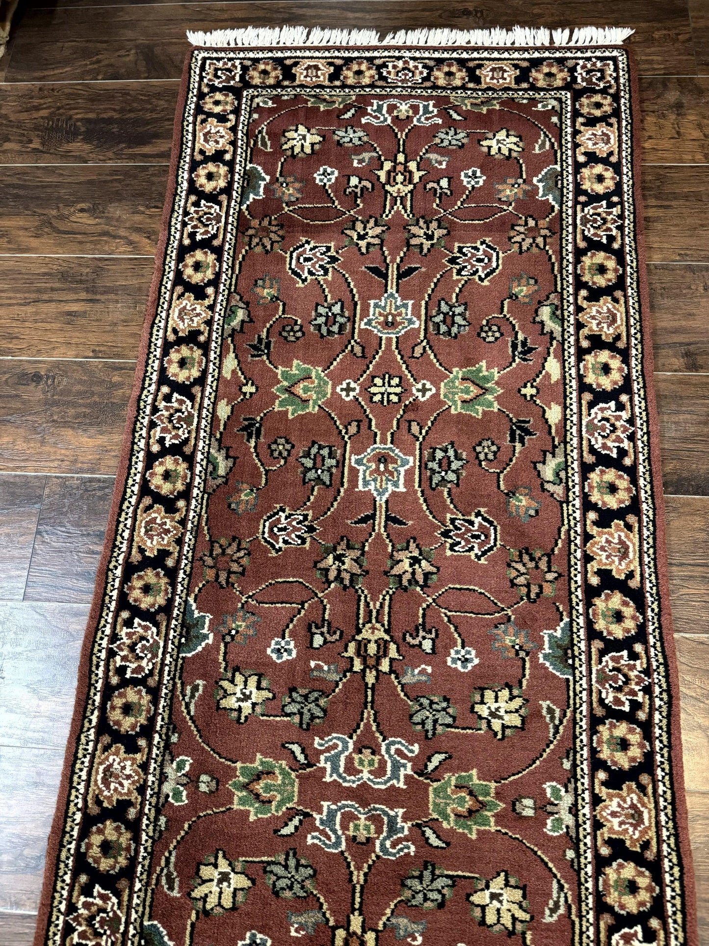Indo Persian Sarouk Runner Rug 2.8 x 20 ft Runner for Hallway, Long Runner Rug, Handmade