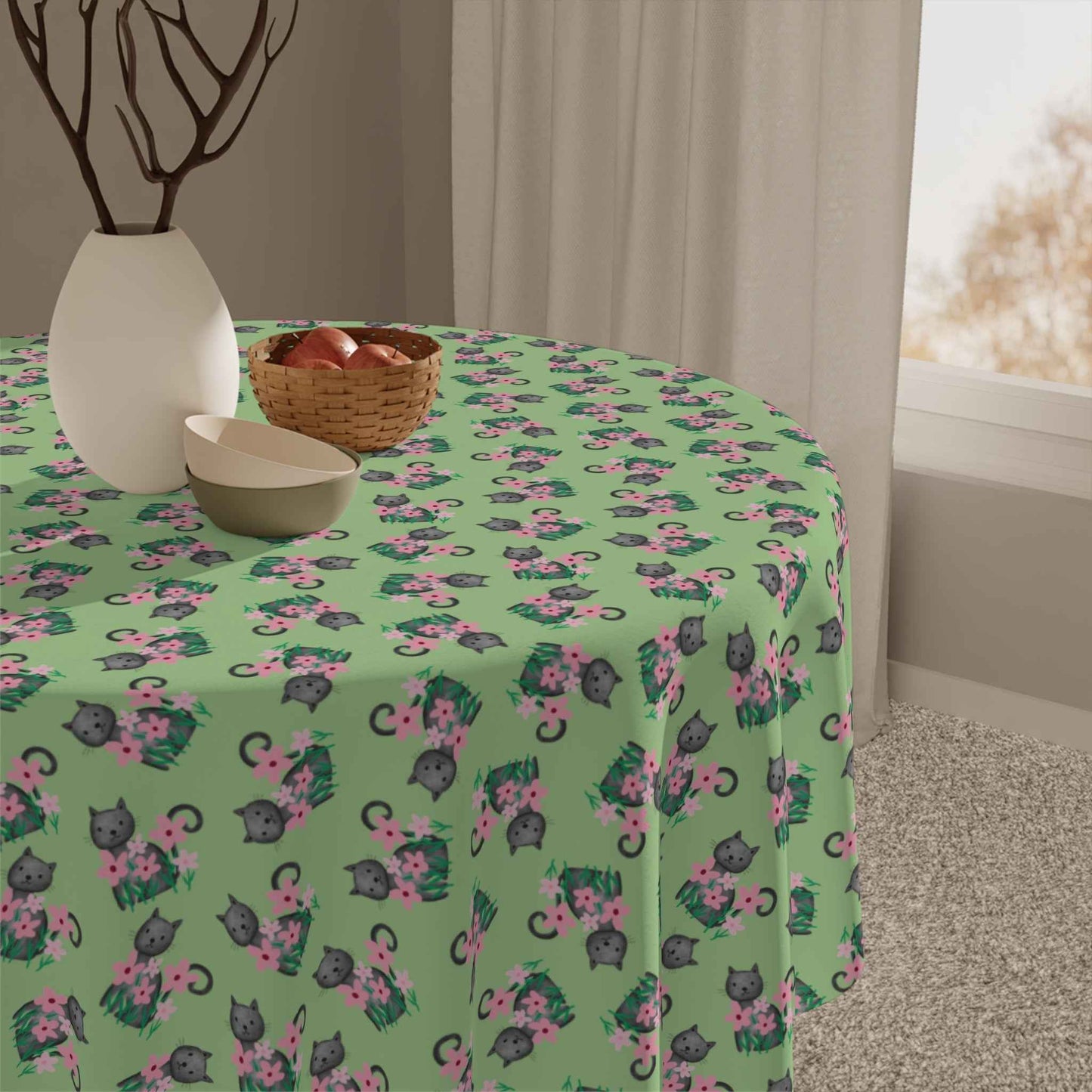 Floral Cat Tablecloth — Soft Chaos, Served Fresh