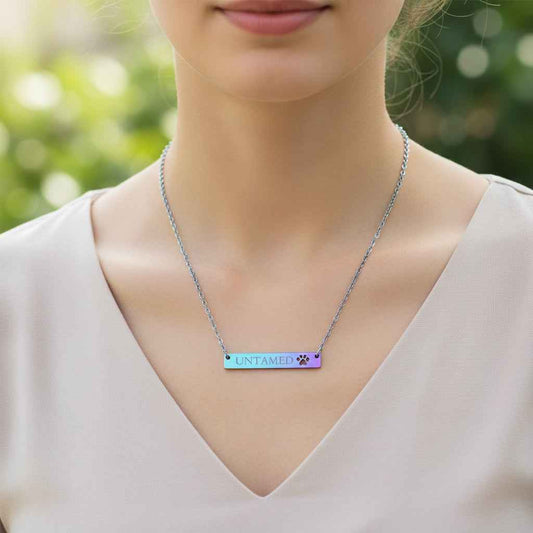 UNTAMED Paw Bar Necklace – Minimalist Cat Attitude Engraved Necklace