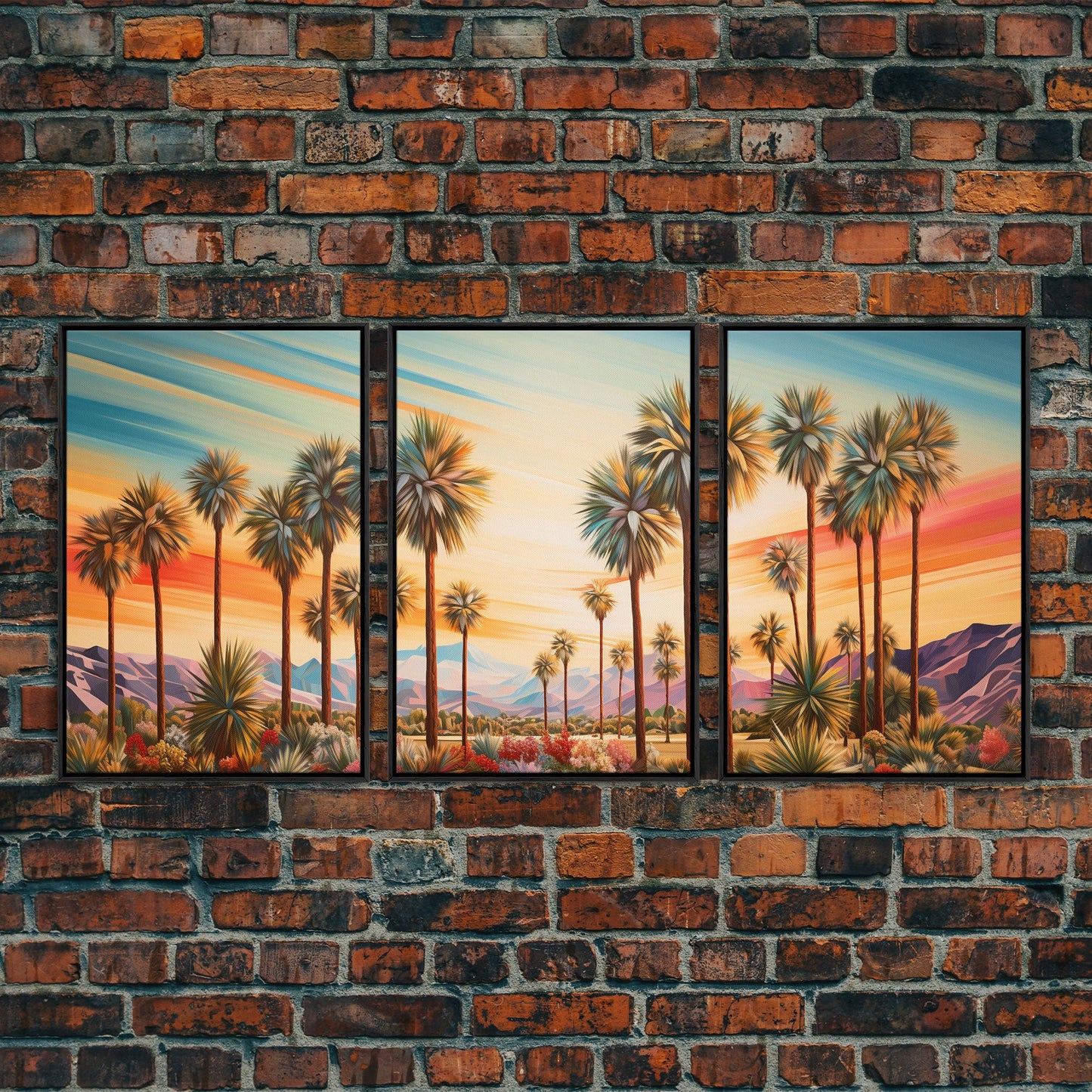Palm Tree Art, Landscape Print, Sunset Wall Art, Canvas Print, Set Of 3 Prints, Wall Art, 3 Piece Wall Art, Wall Art Prints, Ranch Decor