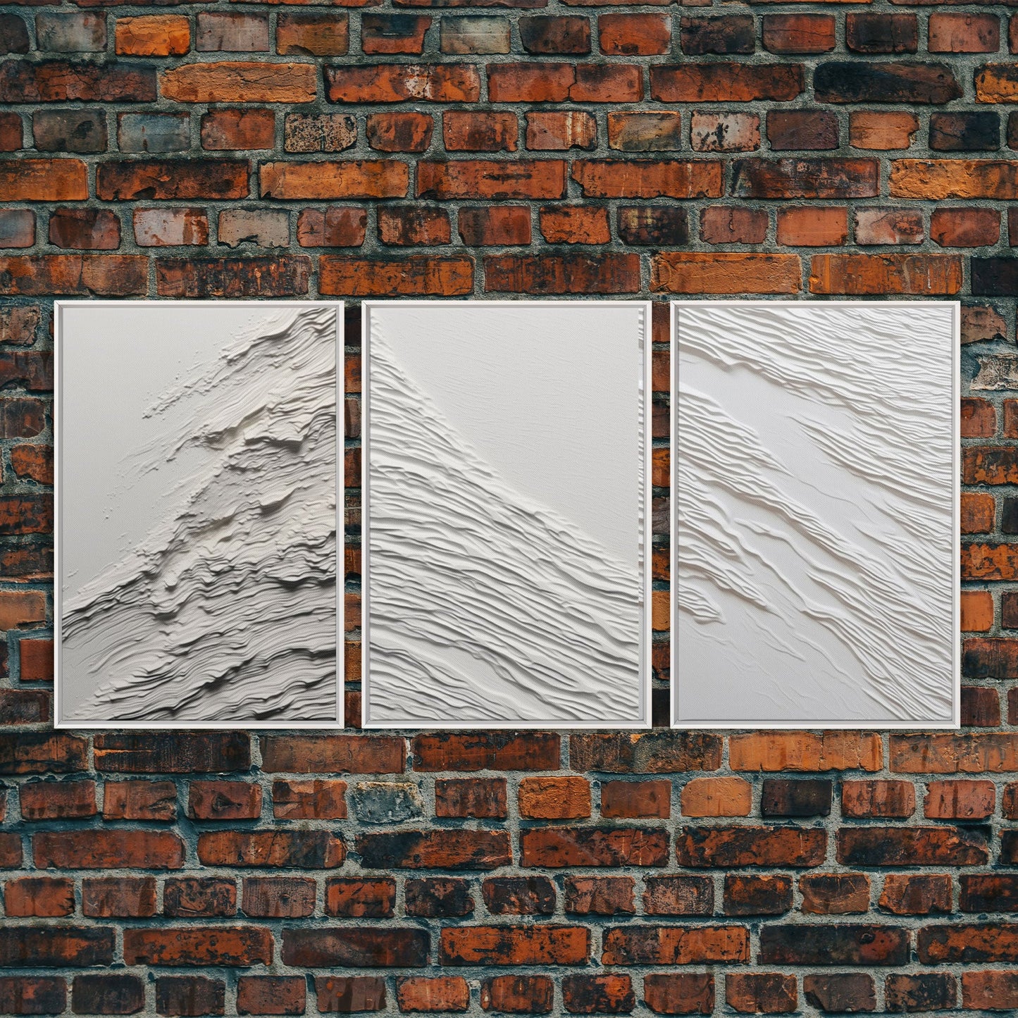 Triptych Framed Canvas Print Wall Art Set of 3, Modern Farmhouse, White Plaster Photography Art, 3 Panel Minimalist Wall Art, Boho Decor