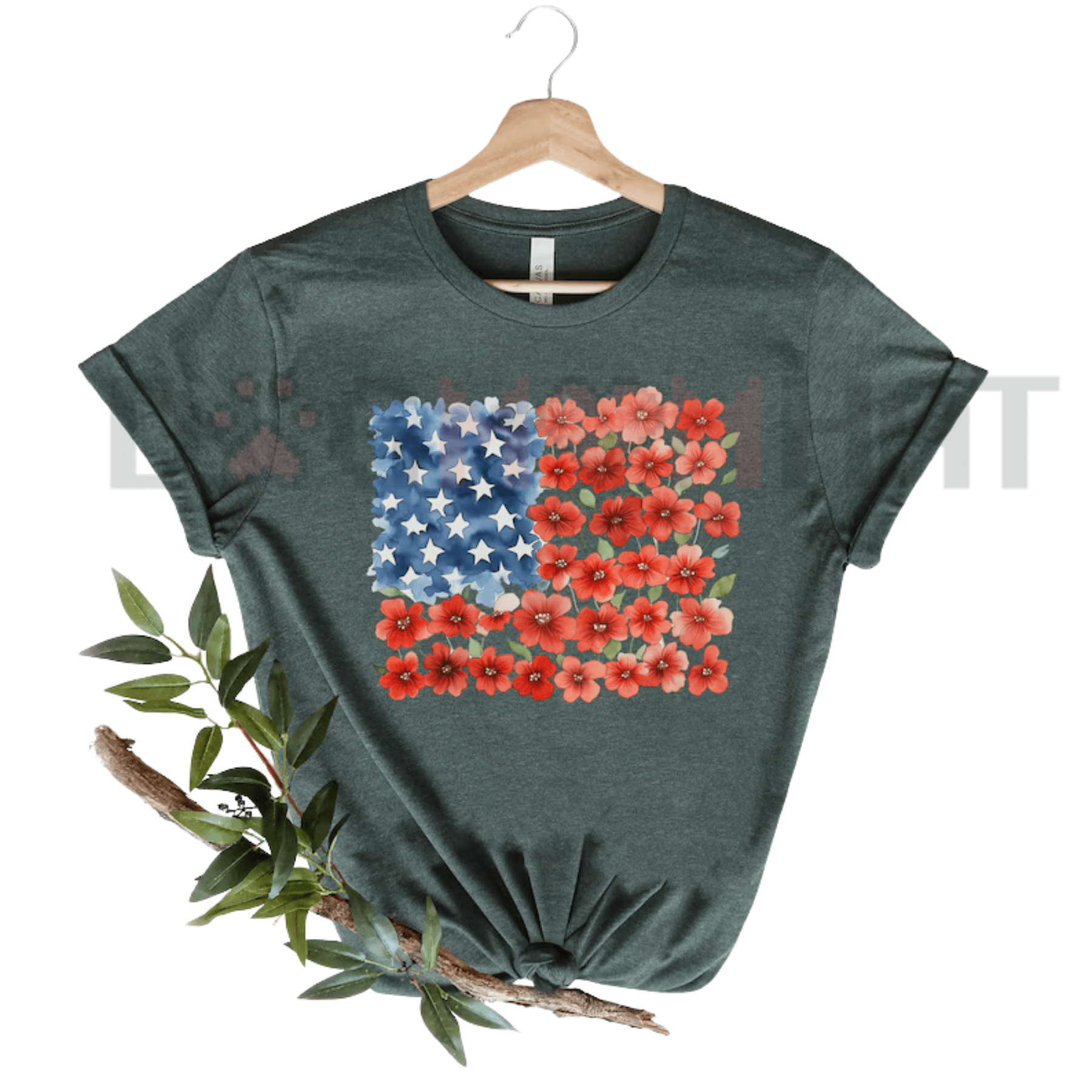 Floral American Flag T-Shirt – Patriotic Poppy Botanical Tee