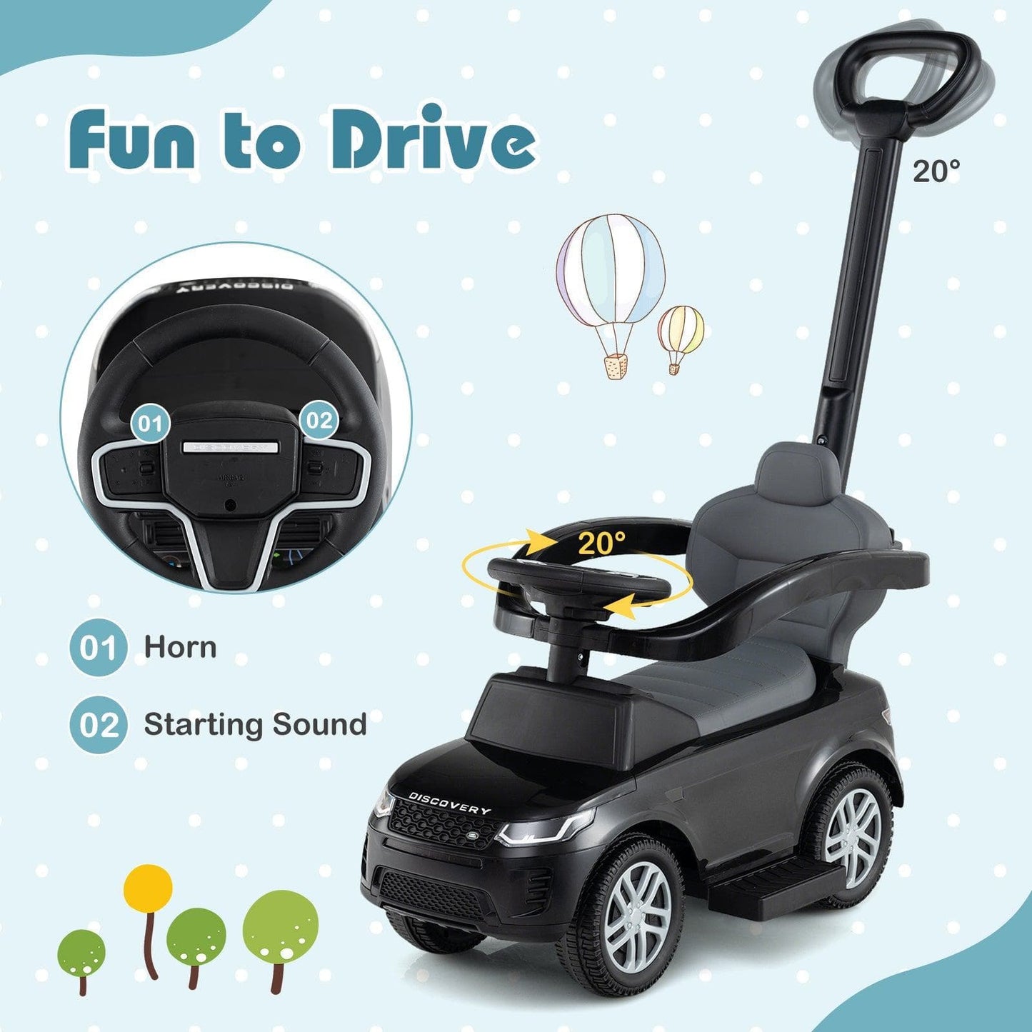 3 in 1 Push Car with Removable Handle and Guardrail for Kids 18-36 Months Old