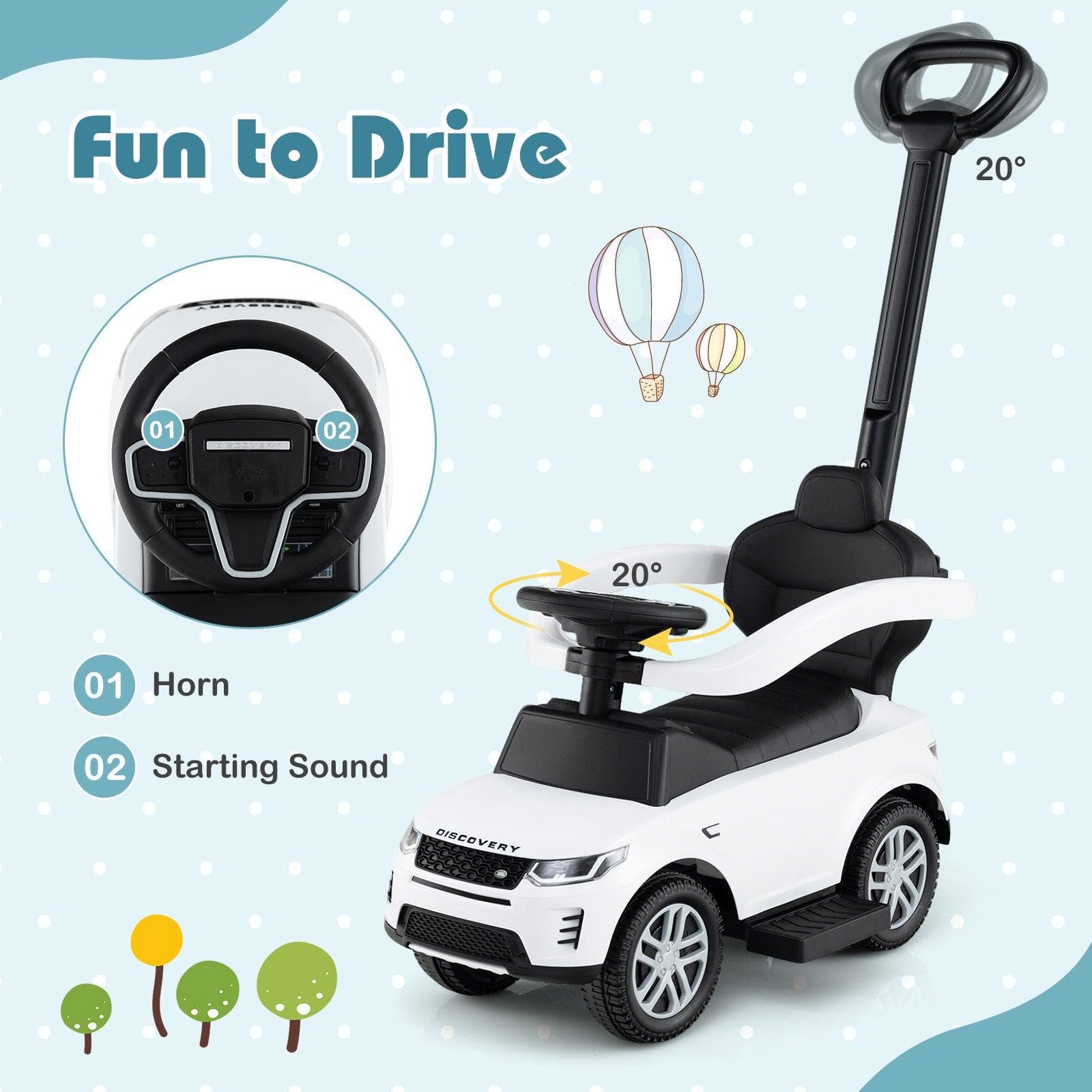 3 in 1 Push Car with Removable Handle and Guardrail for Kids 18-36 Months Old