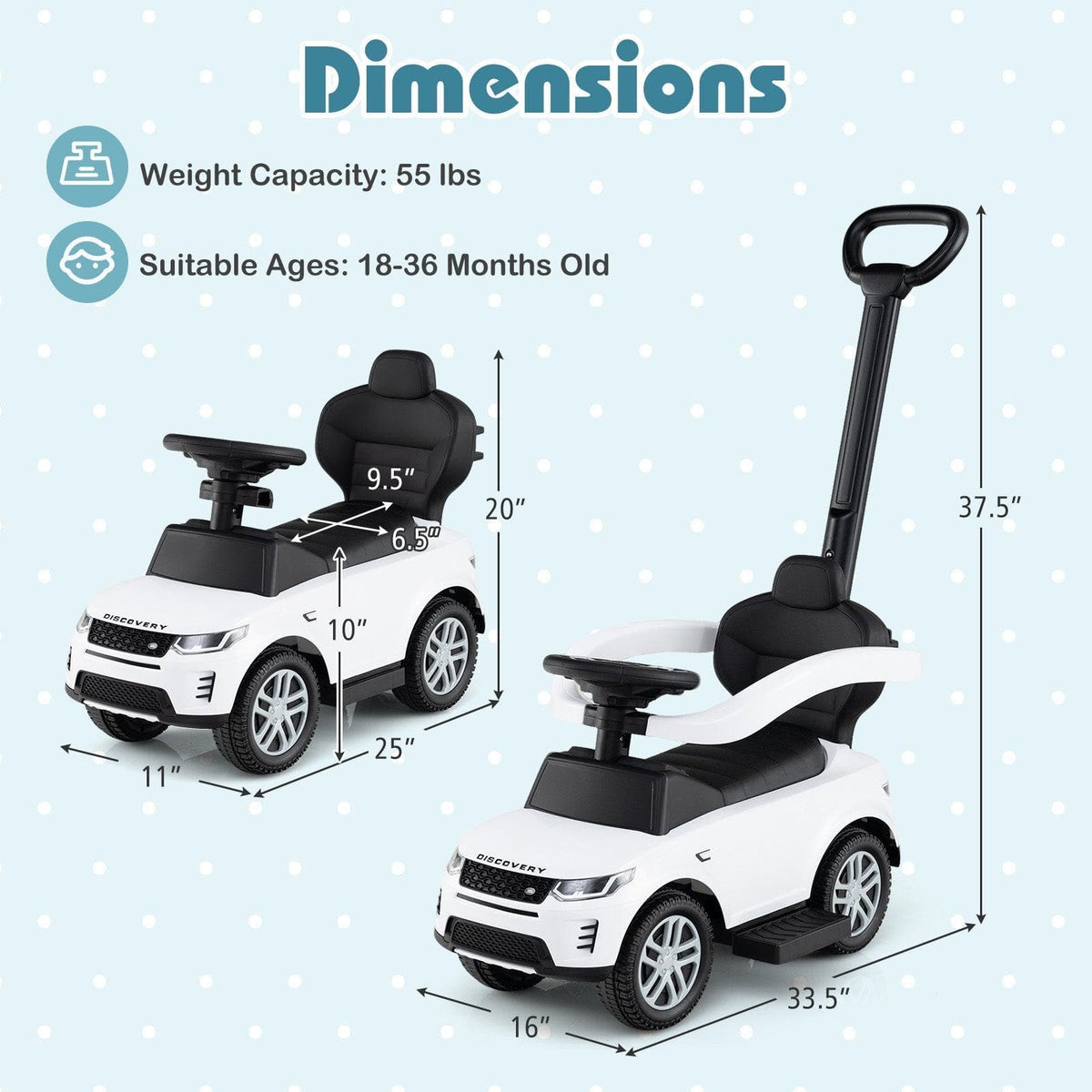 3 in 1 Push Car with Removable Handle and Guardrail for Kids 18-36 Months Old
