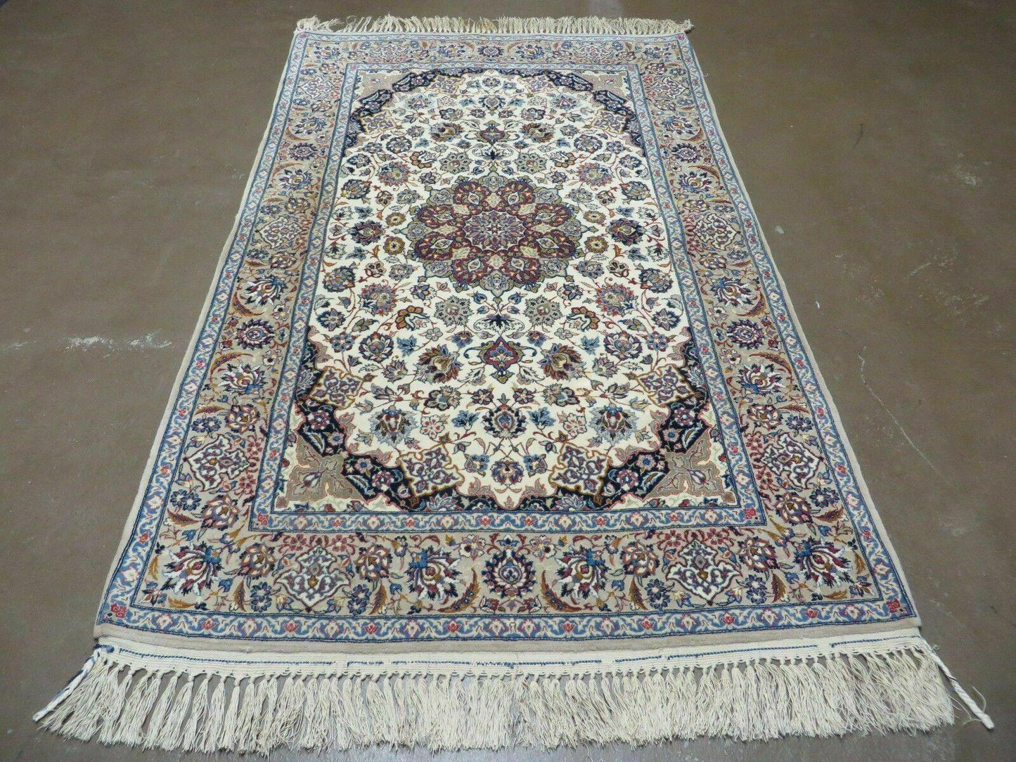 Persian Isfahan Rug 3x6, Fine 650 KPSI, Hand Knotted, Ivory