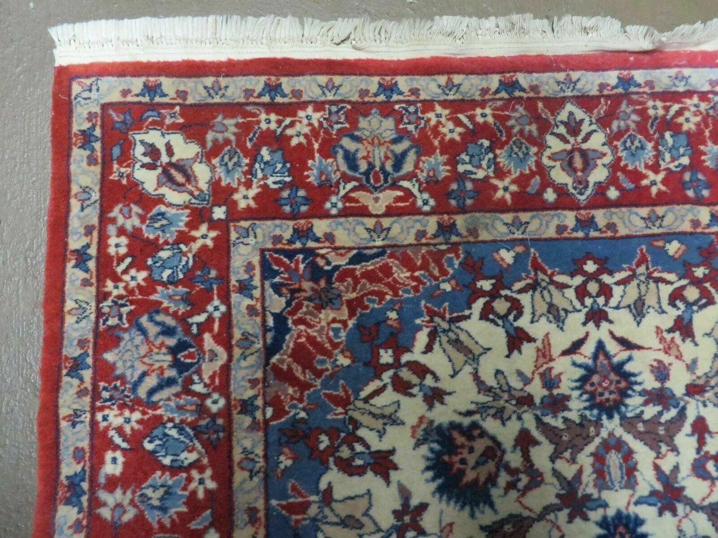 3' X 5' Vintage Handmade Authentic Oriental Floral Medallion Fine Wool Rug Beige Red and Blue Top Quality Veg Dyes