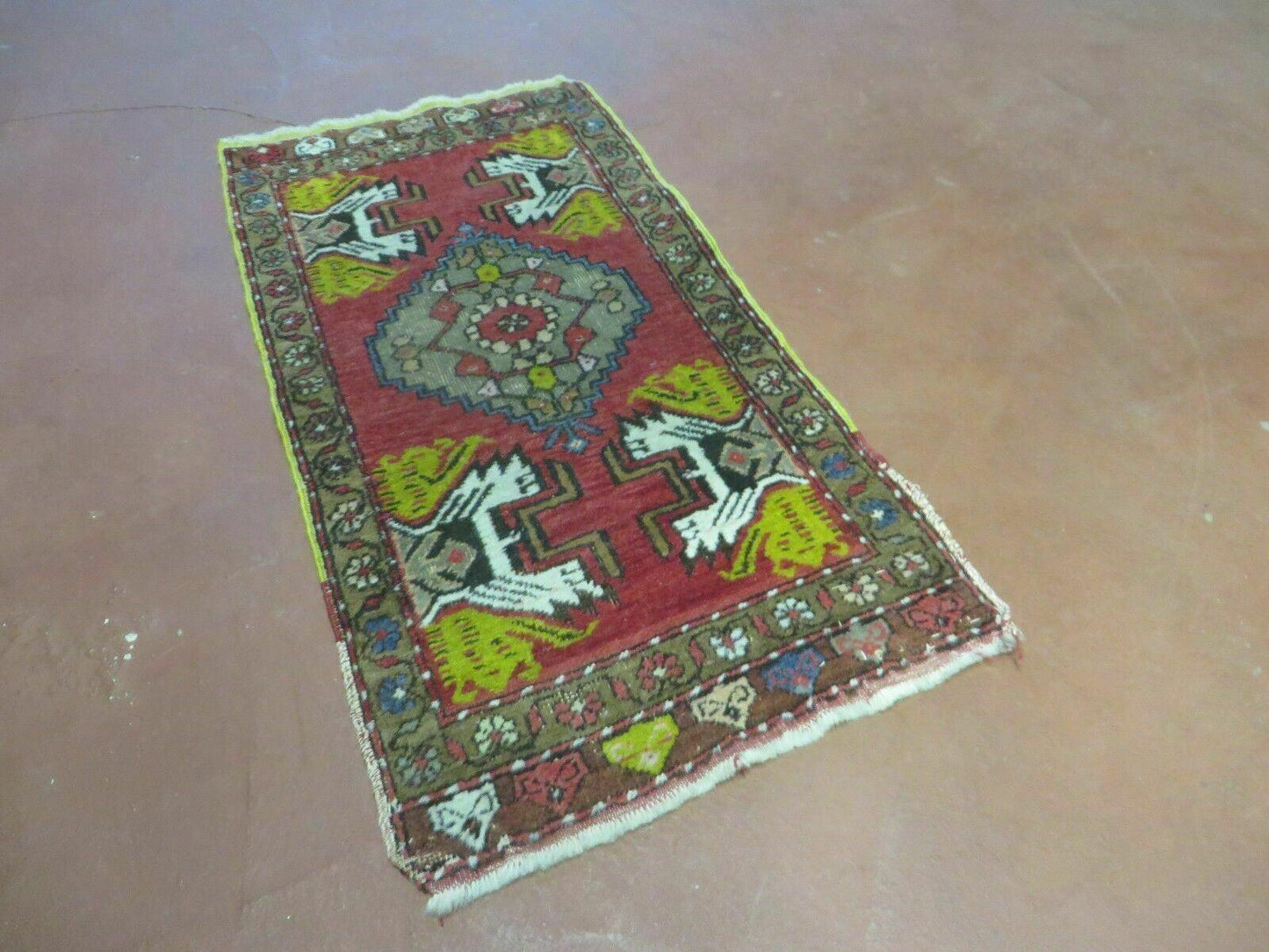 20" X 38" Antique Handmade Turkish Oushak Oshak Yastik Wool Rug Mat Turkey Nice
