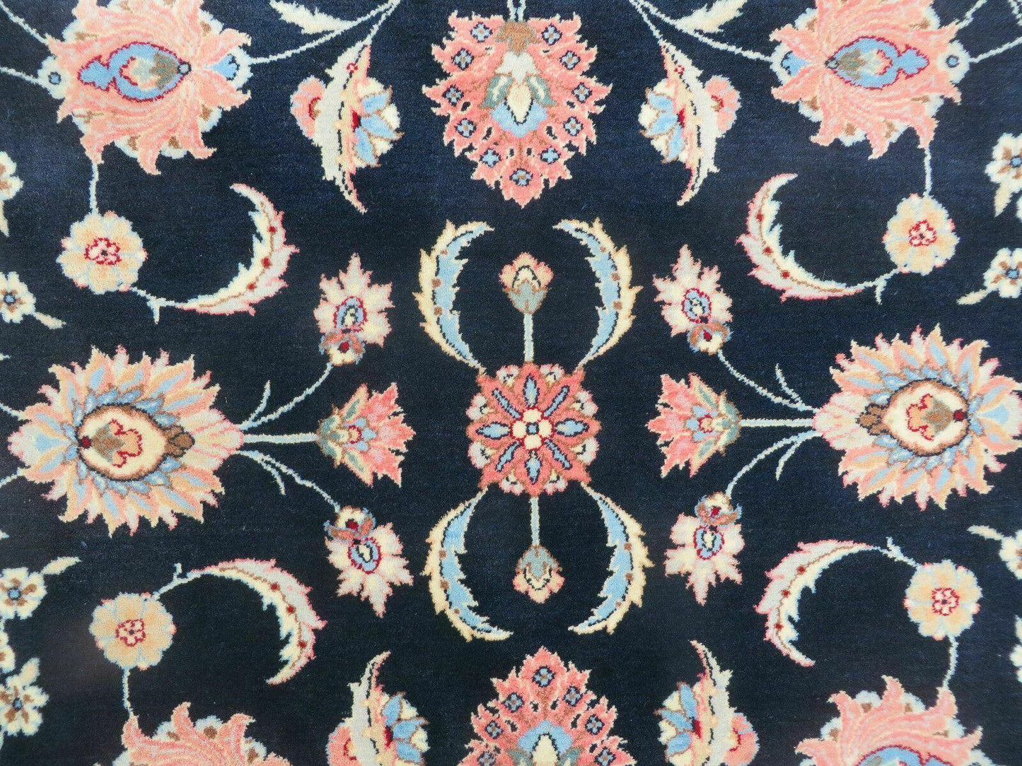 Large Indo Persian Rug 10x14, Wool Hand-Knotted Carpet, Navy Blue Ivory