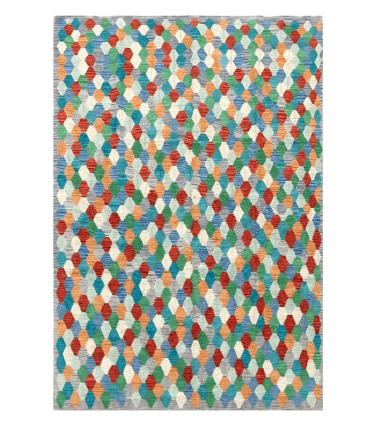 6.5 x 9.5 Colorful Chobi Kilim Rug 6 x 9 Multicolor Turkish Kilim Rug 7x10 Chobi Kilim Rug Playroom Rug Wool Kilim Rug 6x9 New Tribal Kilim