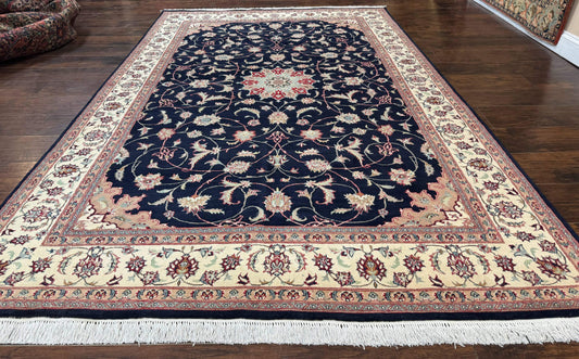 Navy Blue Pak Persian Rug 6x10, Floral Medallion, Traditional Persian Area Rug, Fine 240 KPSI
