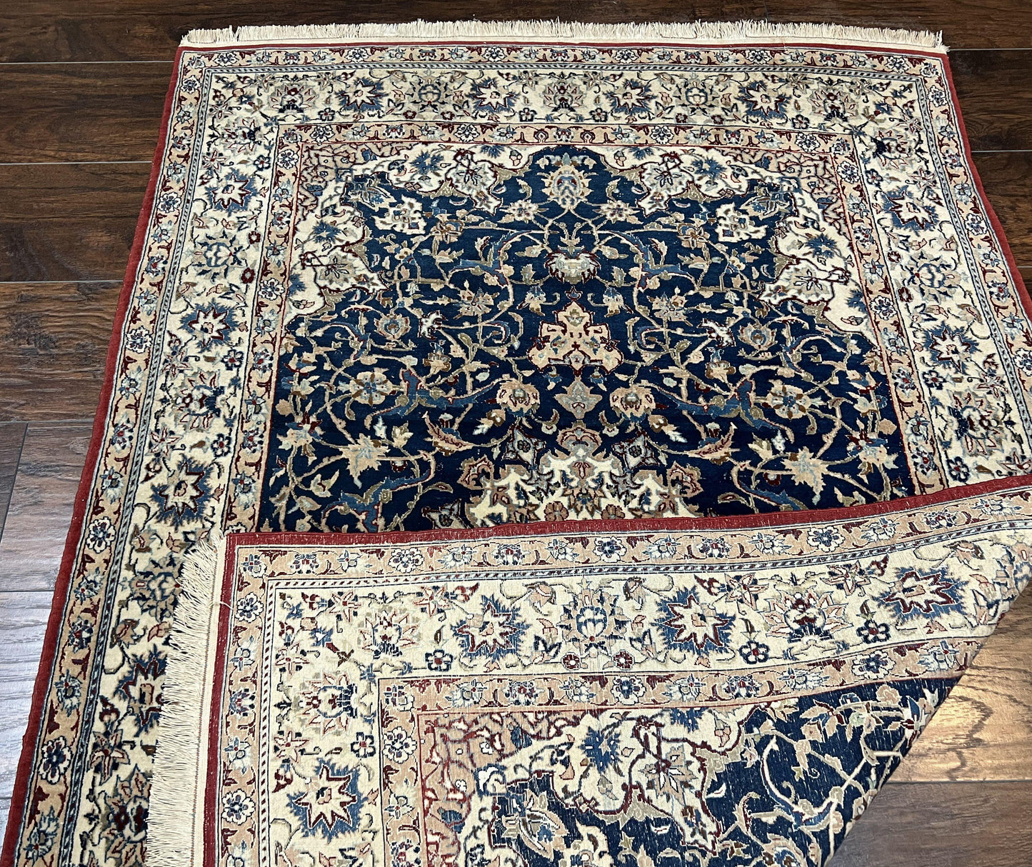 Super Fine Persian Nain Rug 3.6 x 5.4, Navy Blue and Ivory, 700 KPSI
