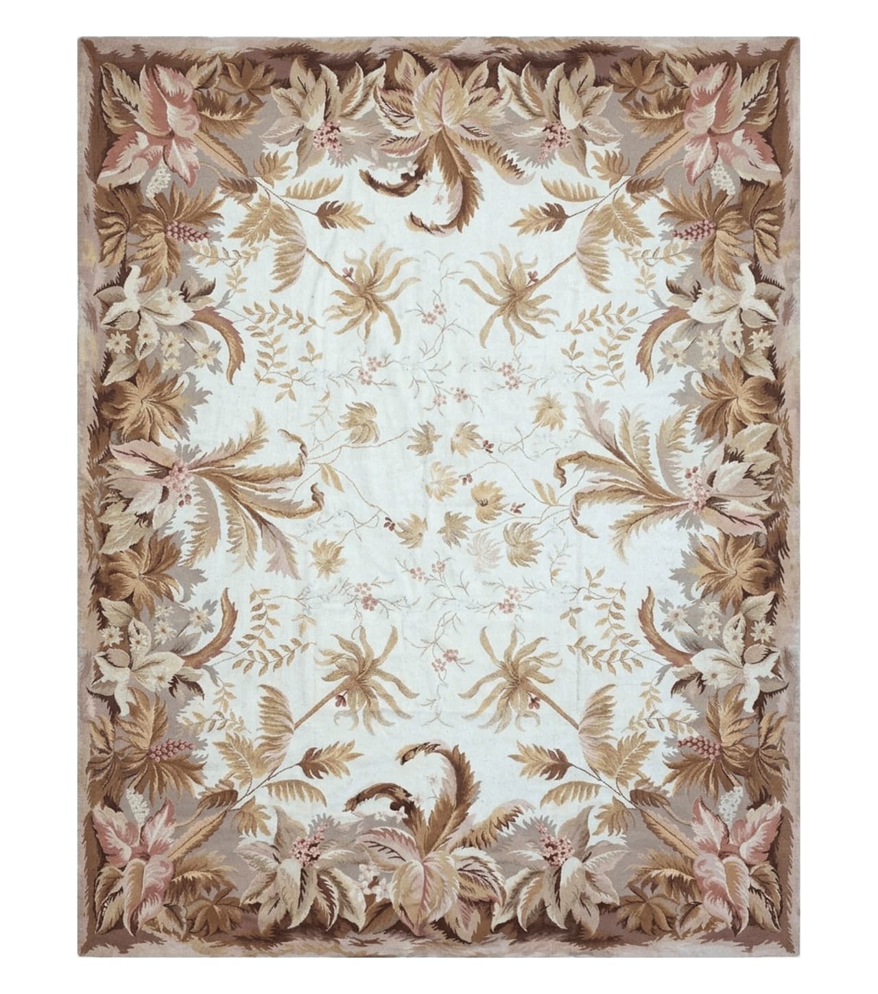 7' 7" x 9' 8" Needlepoint Rug Floral Beige Flat Weave Carpet 8x10 Handmade New Area Rug