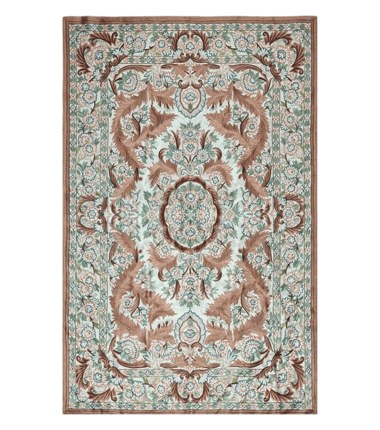 4' X 6' Vintage Embroidery Hand Stitched Rug Silk On Cotton India Backing Nice