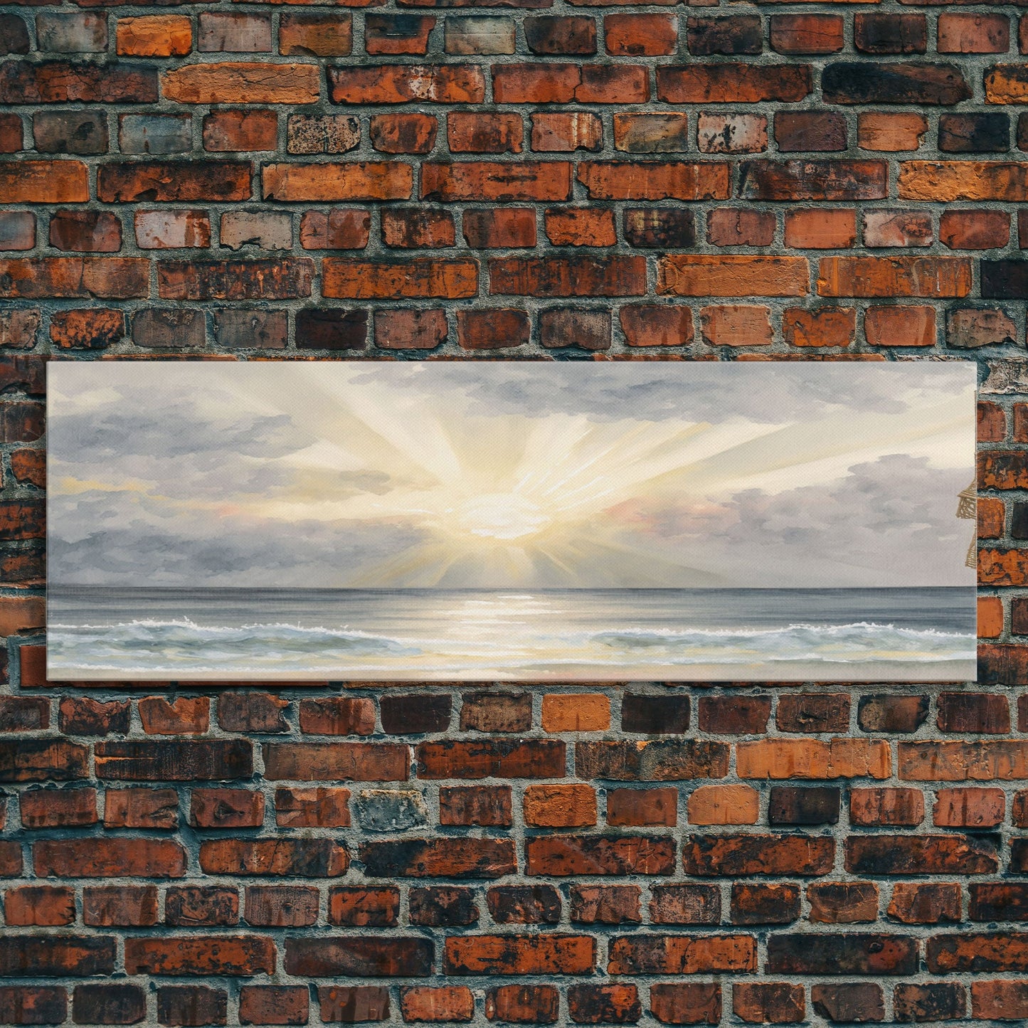 Sandy Beach Ocean Canvas Print Blue Sky White Clouds Abstract Seascape Coastal Wall Art Original Painting Large Wall Art Home Decor